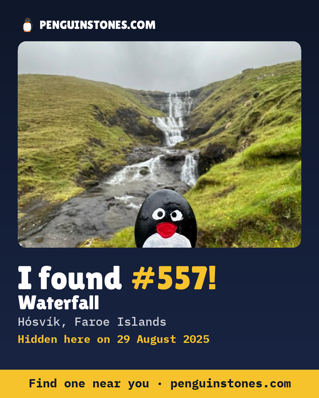 Obrázok s nápisom „I found #557“: fotka kameňa, kde je a ako ďaleko docestoval