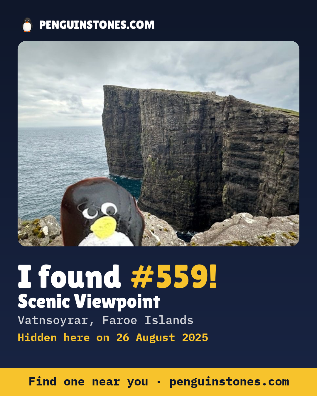Obrázok s nápisom „I found #559“: fotka kameňa, kde je a ako ďaleko docestoval