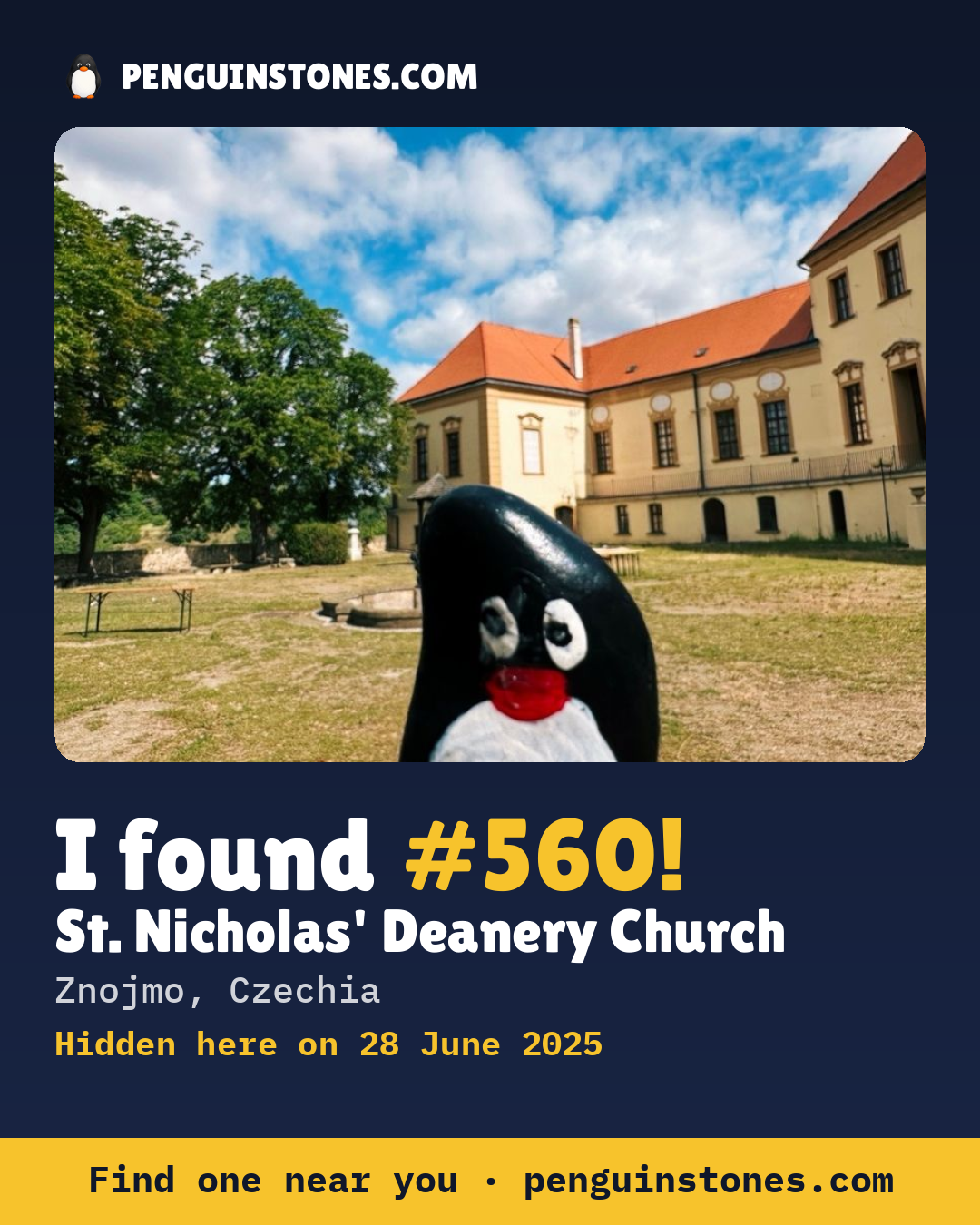 Obrázok s nápisom „I found #560“: fotka kameňa, kde je a ako ďaleko docestoval