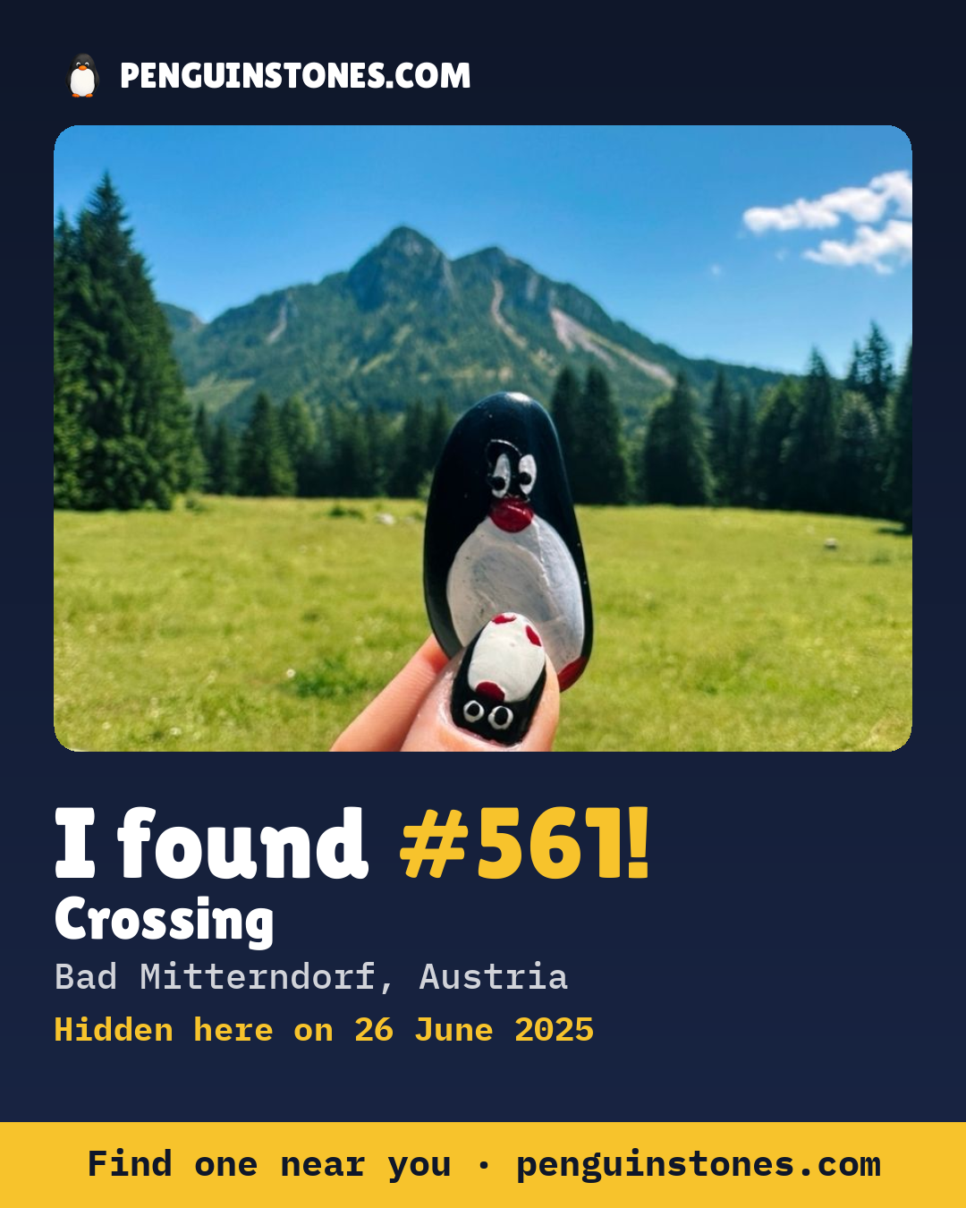 Obrázok s nápisom „I found #561“: fotka kameňa, kde je a ako ďaleko docestoval