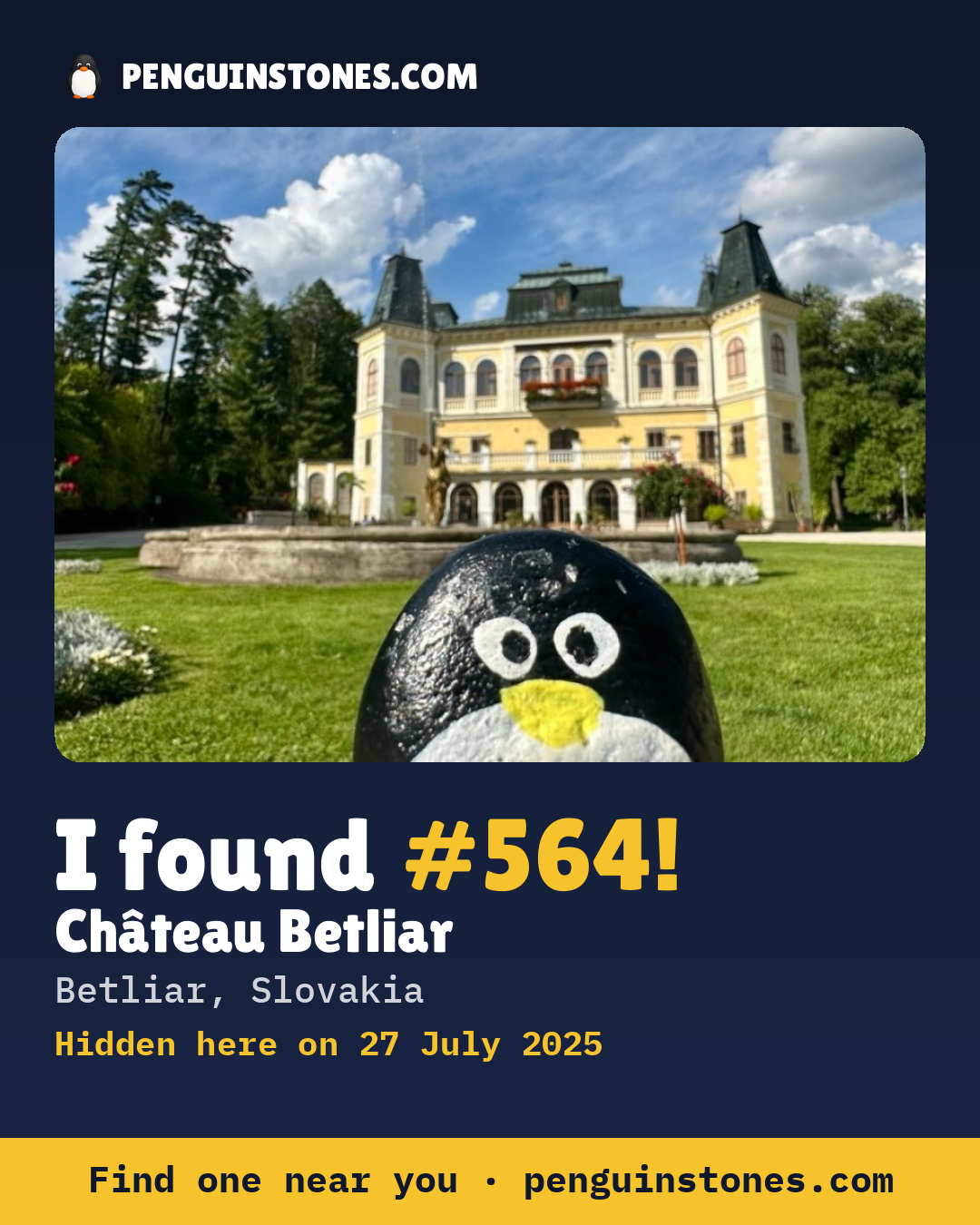 Obrázok s nápisom „I found #564“: fotka kameňa, kde je a ako ďaleko docestoval