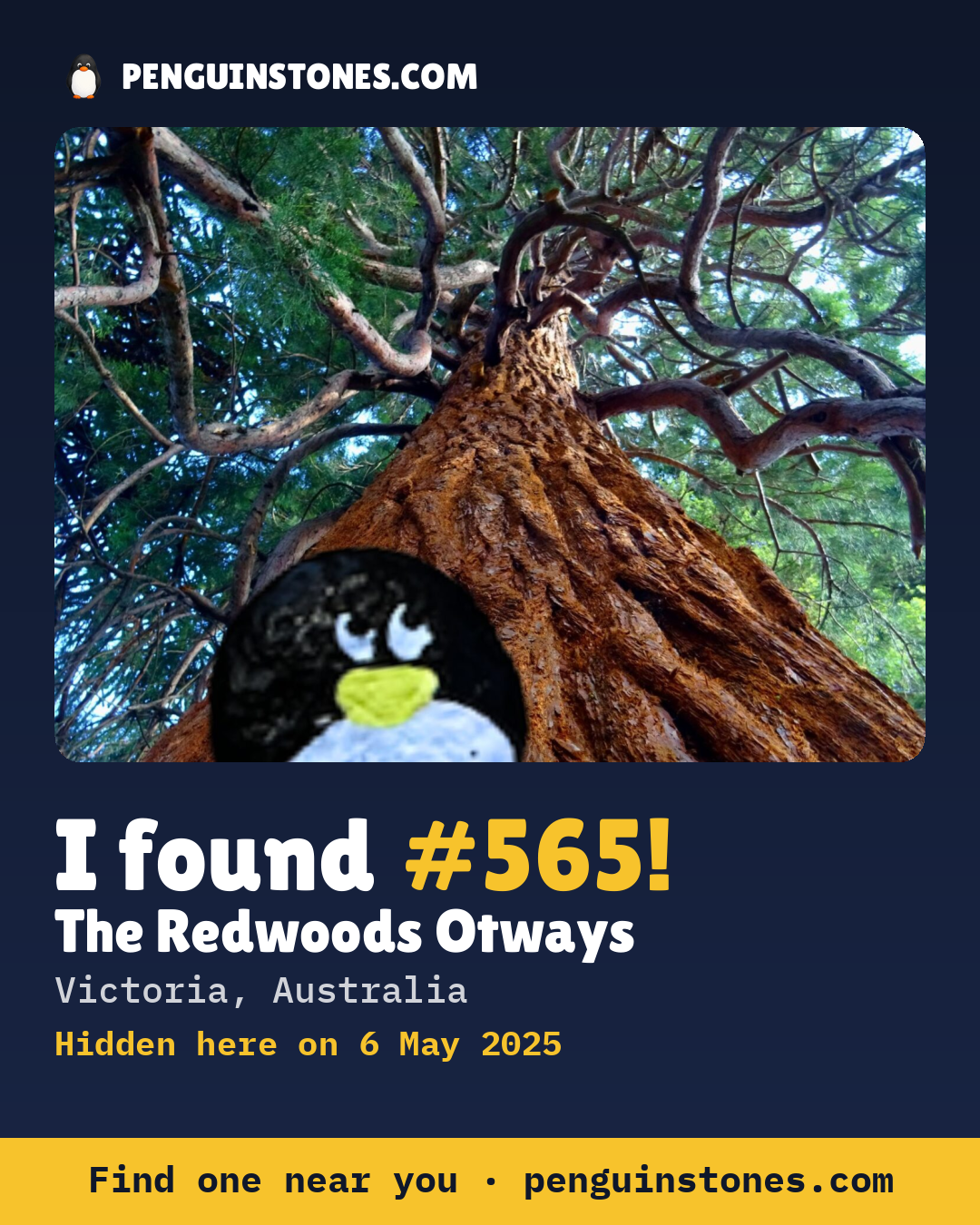 Obrázok s nápisom „I found #565“: fotka kameňa, kde je a ako ďaleko docestoval