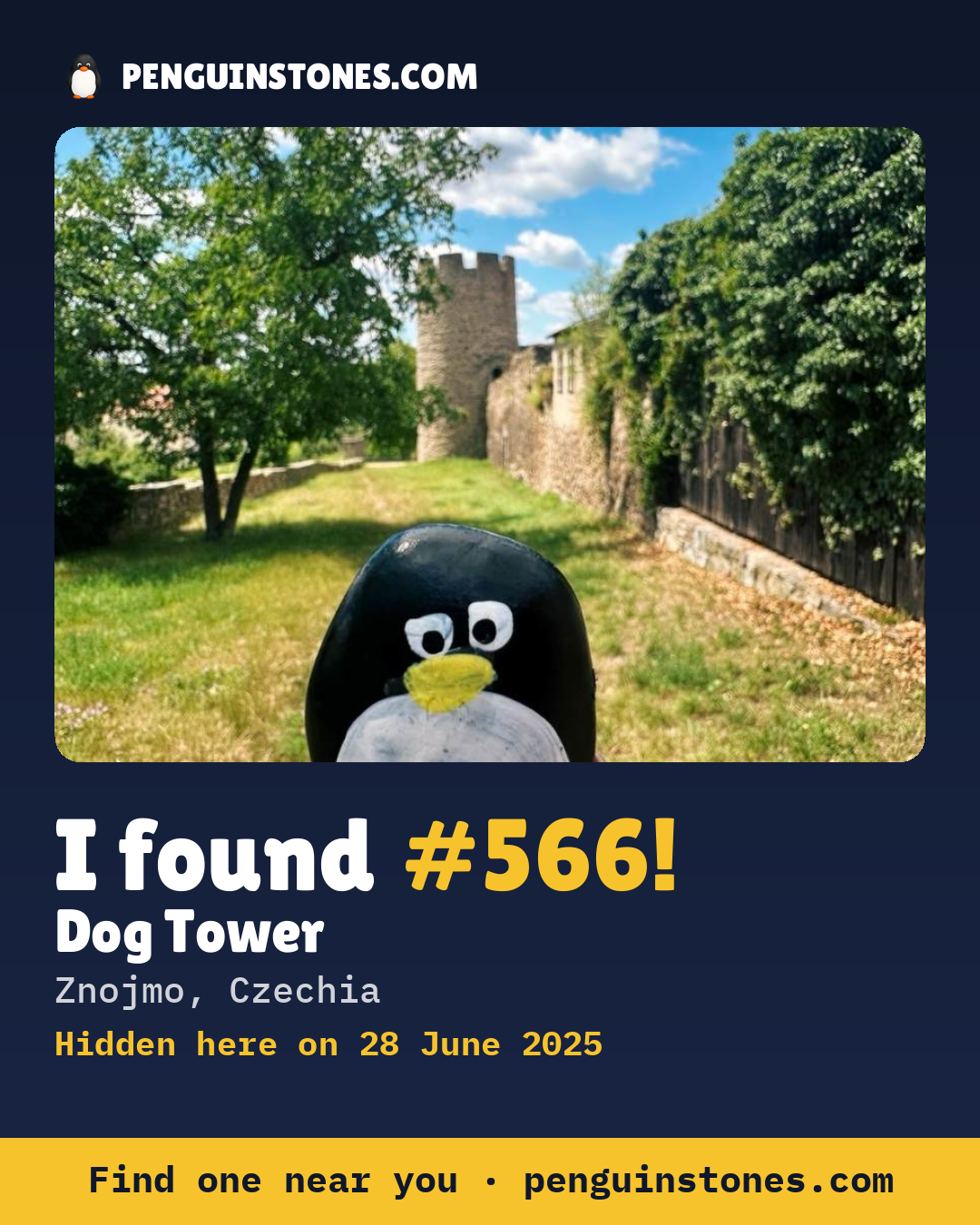 Obrázok s nápisom „I found #566“: fotka kameňa, kde je a ako ďaleko docestoval