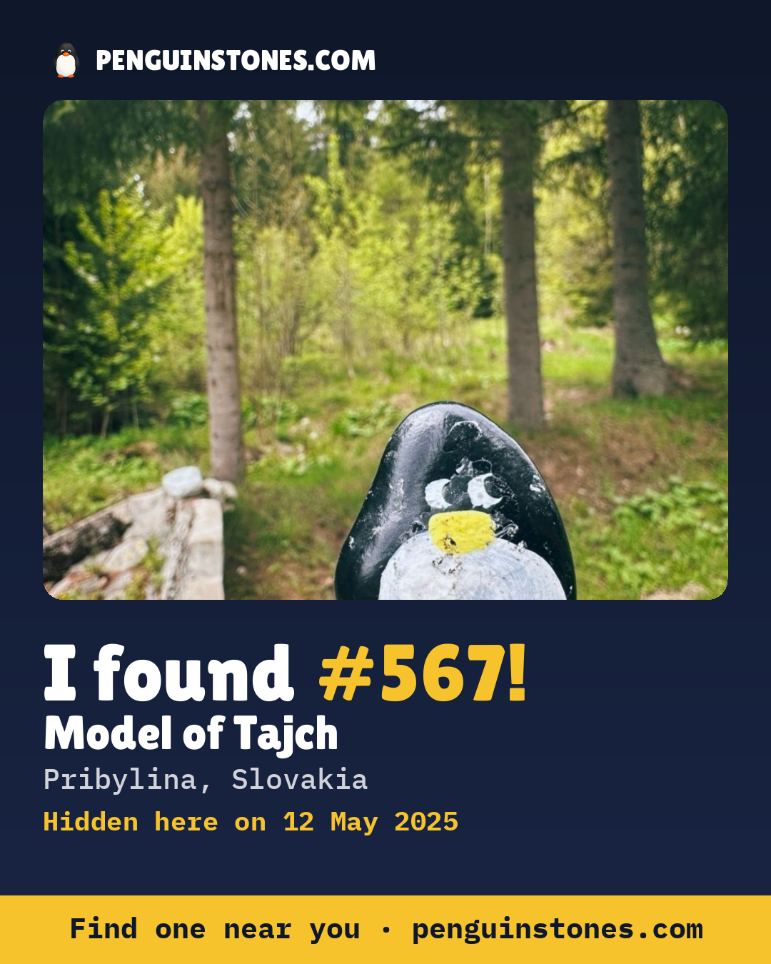 Obrázok s nápisom „I found #567“: fotka kameňa, kde je a ako ďaleko docestoval