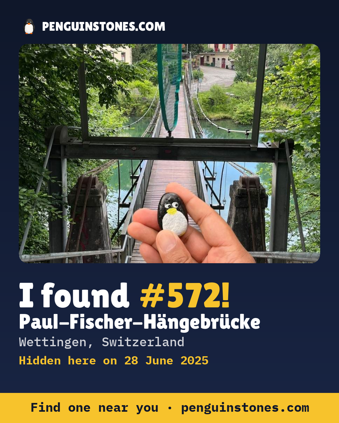 Obrázok s nápisom „I found #572“: fotka kameňa, kde je a ako ďaleko docestoval