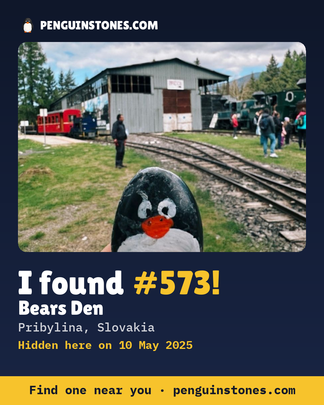 Obrázok s nápisom „I found #573“: fotka kameňa, kde je a ako ďaleko docestoval