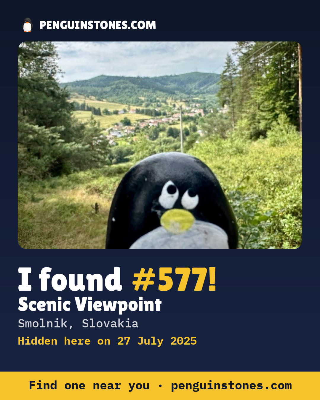 Obrázok s nápisom „I found #577“: fotka kameňa, kde je a ako ďaleko docestoval