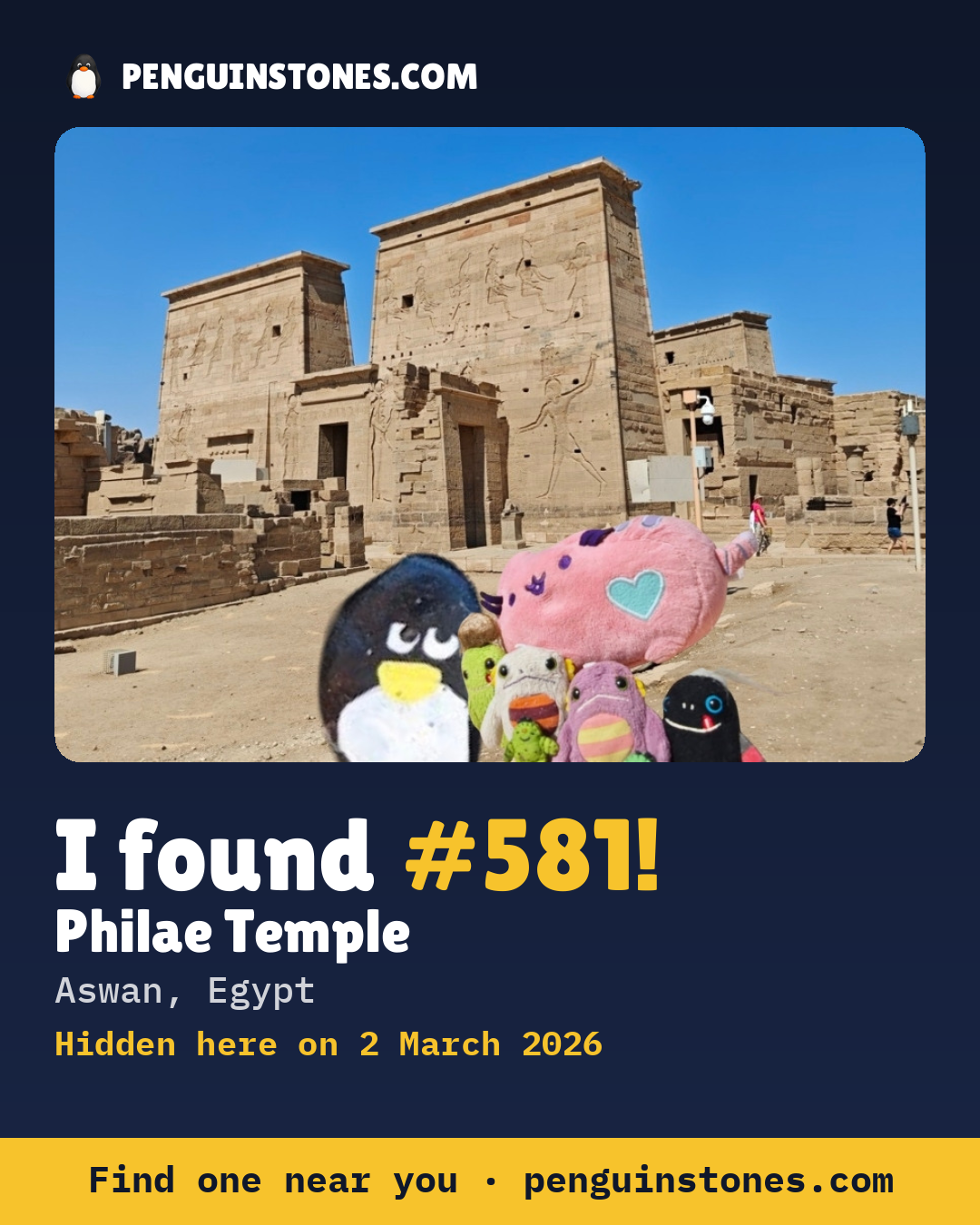 Obrázok s nápisom „I found #581“: fotka kameňa, kde je a ako ďaleko docestoval