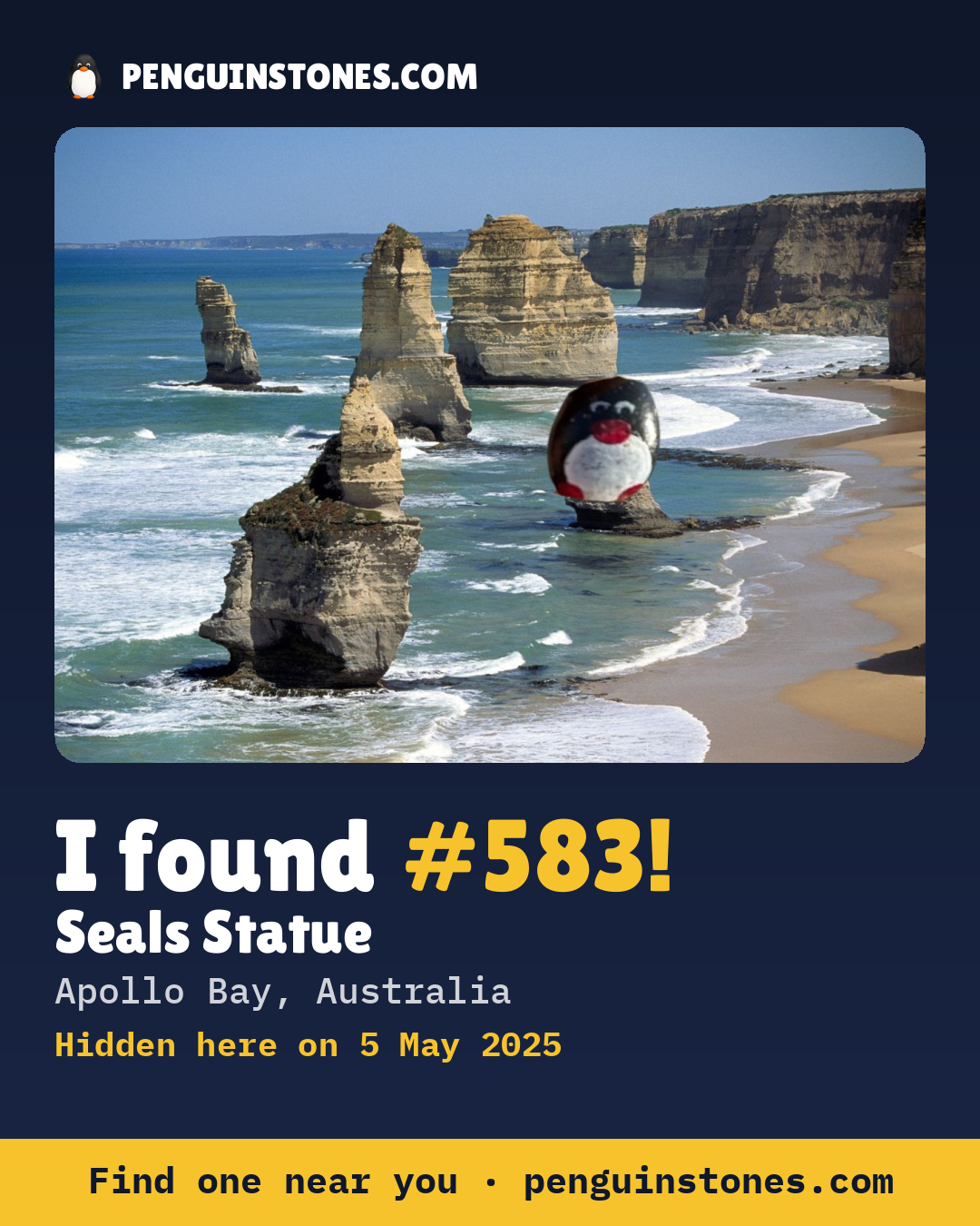 Obrázok s nápisom „I found #583“: fotka kameňa, kde je a ako ďaleko docestoval