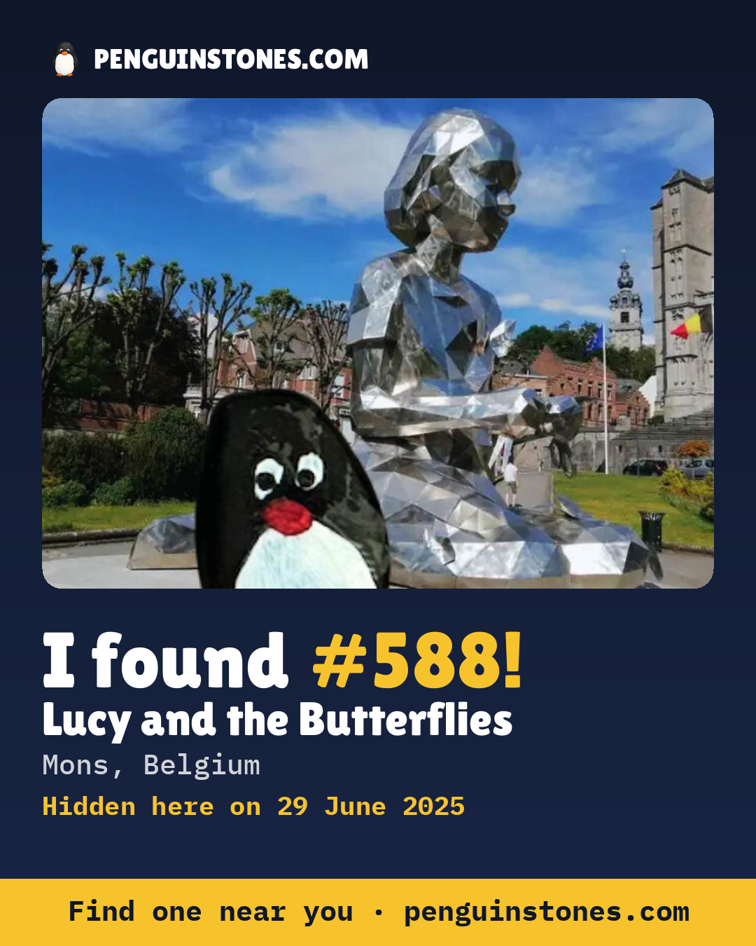 Obrázok s nápisom „I found #588“: fotka kameňa, kde je a ako ďaleko docestoval