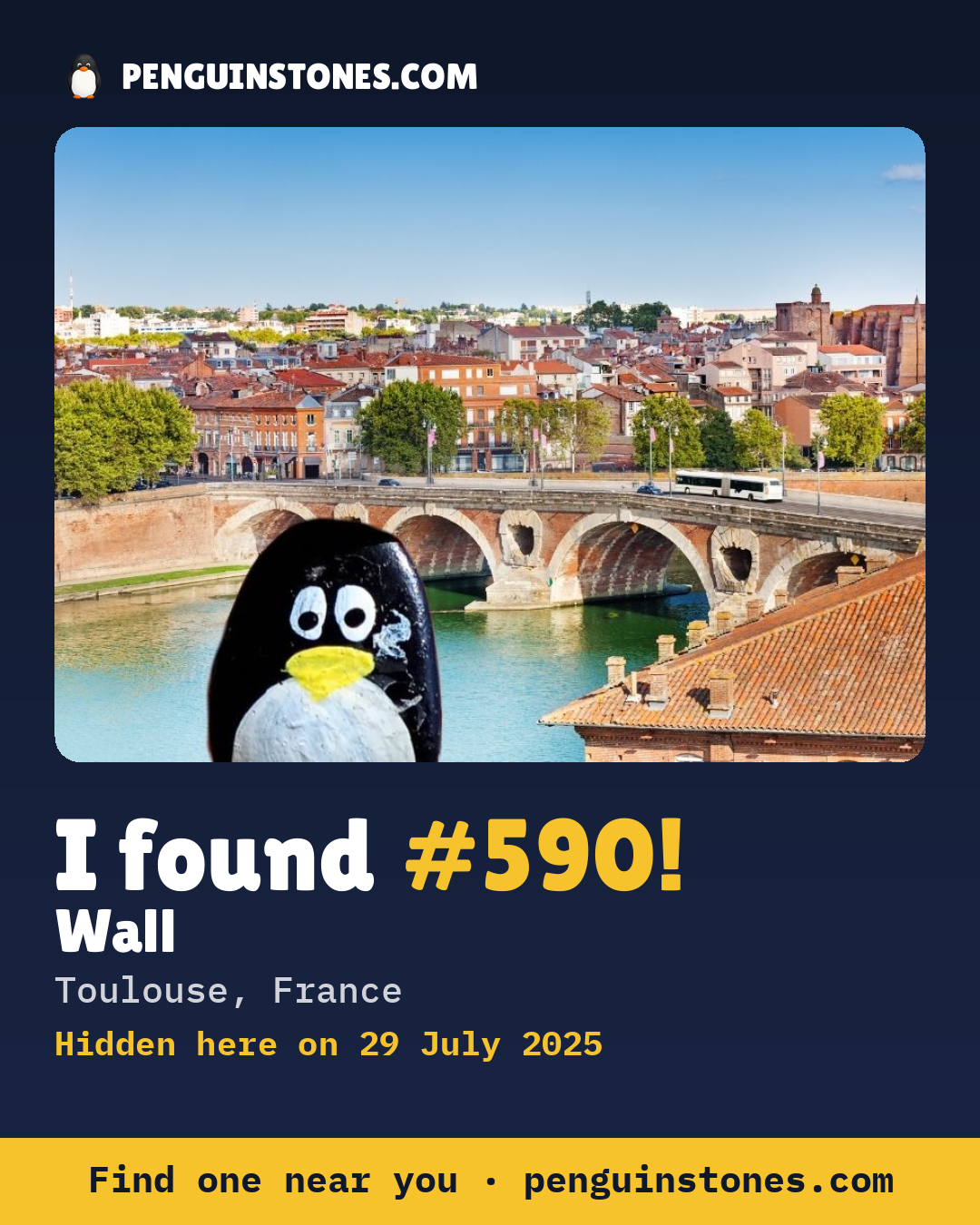 Obrázok s nápisom „I found #590“: fotka kameňa, kde je a ako ďaleko docestoval