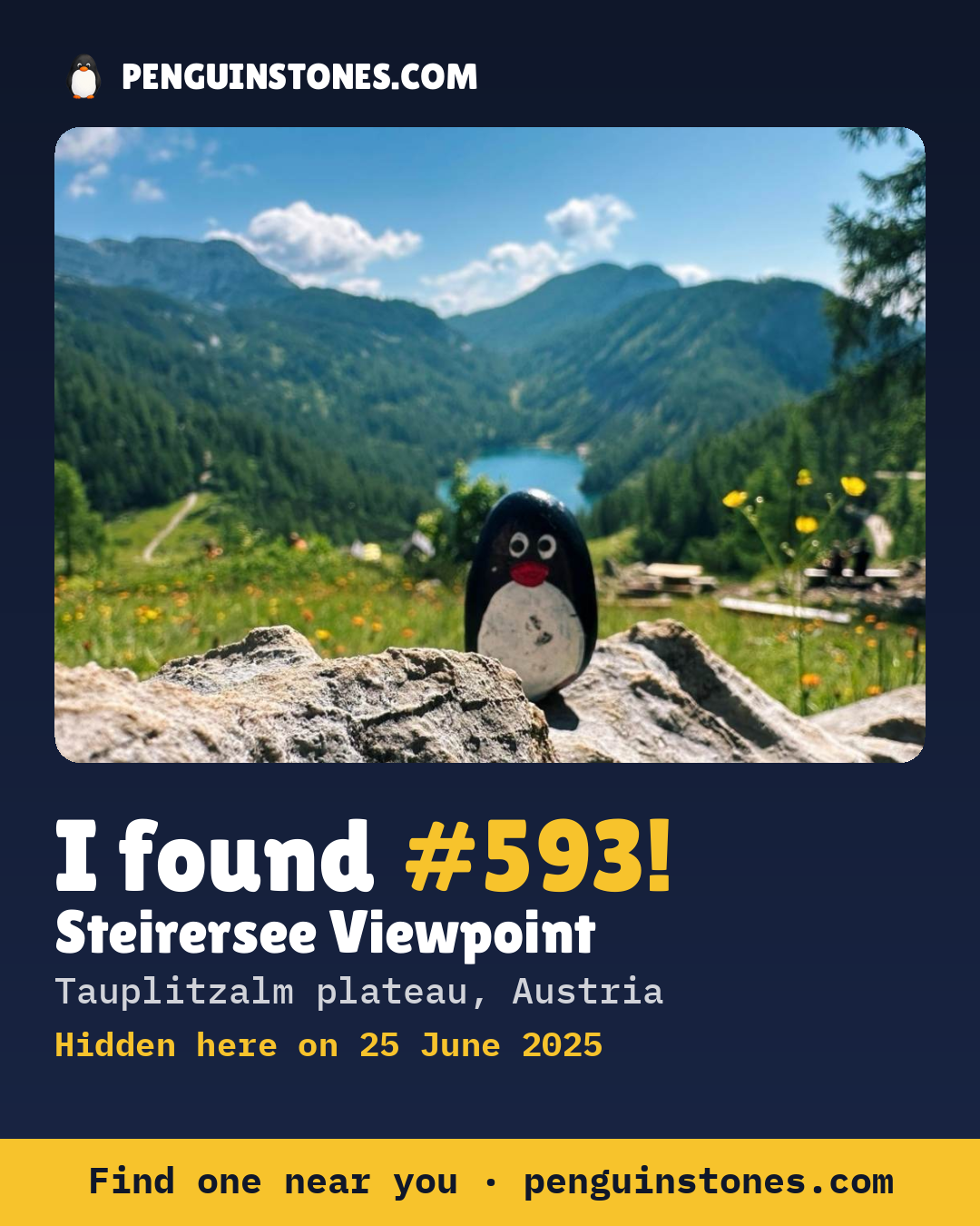 Obrázok s nápisom „I found #593“: fotka kameňa, kde je a ako ďaleko docestoval