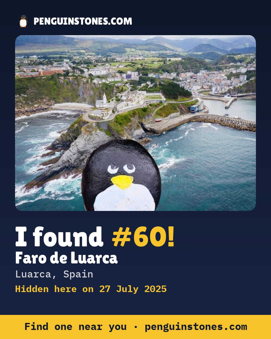 Obrázok s nápisom „I found #60“: fotka kameňa, kde je a ako ďaleko docestoval
