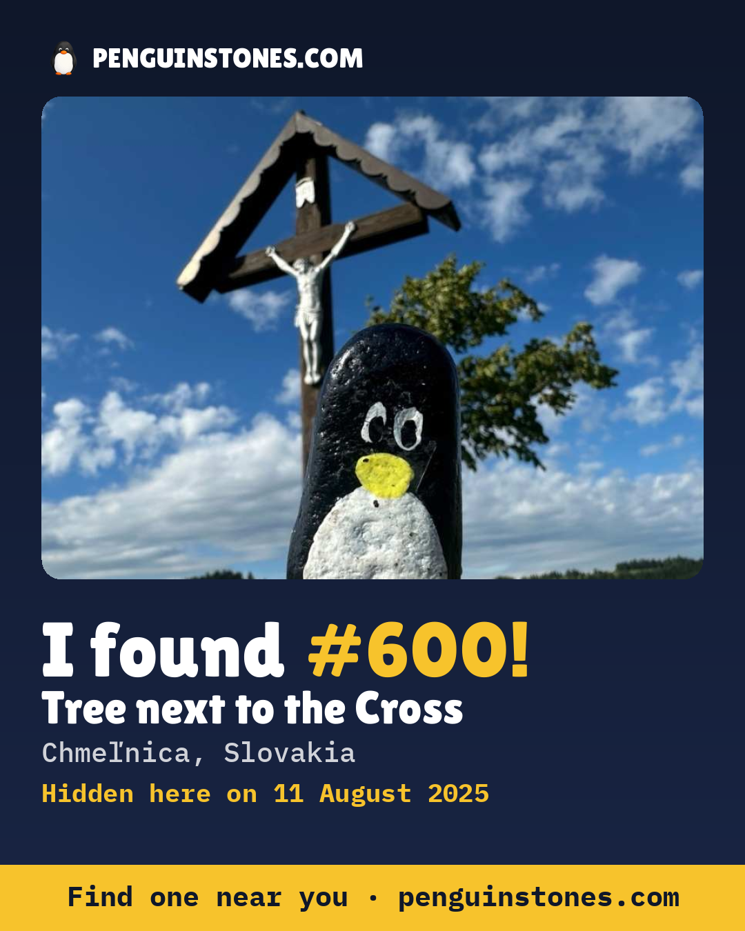 Obrázok s nápisom „I found #600“: fotka kameňa, kde je a ako ďaleko docestoval