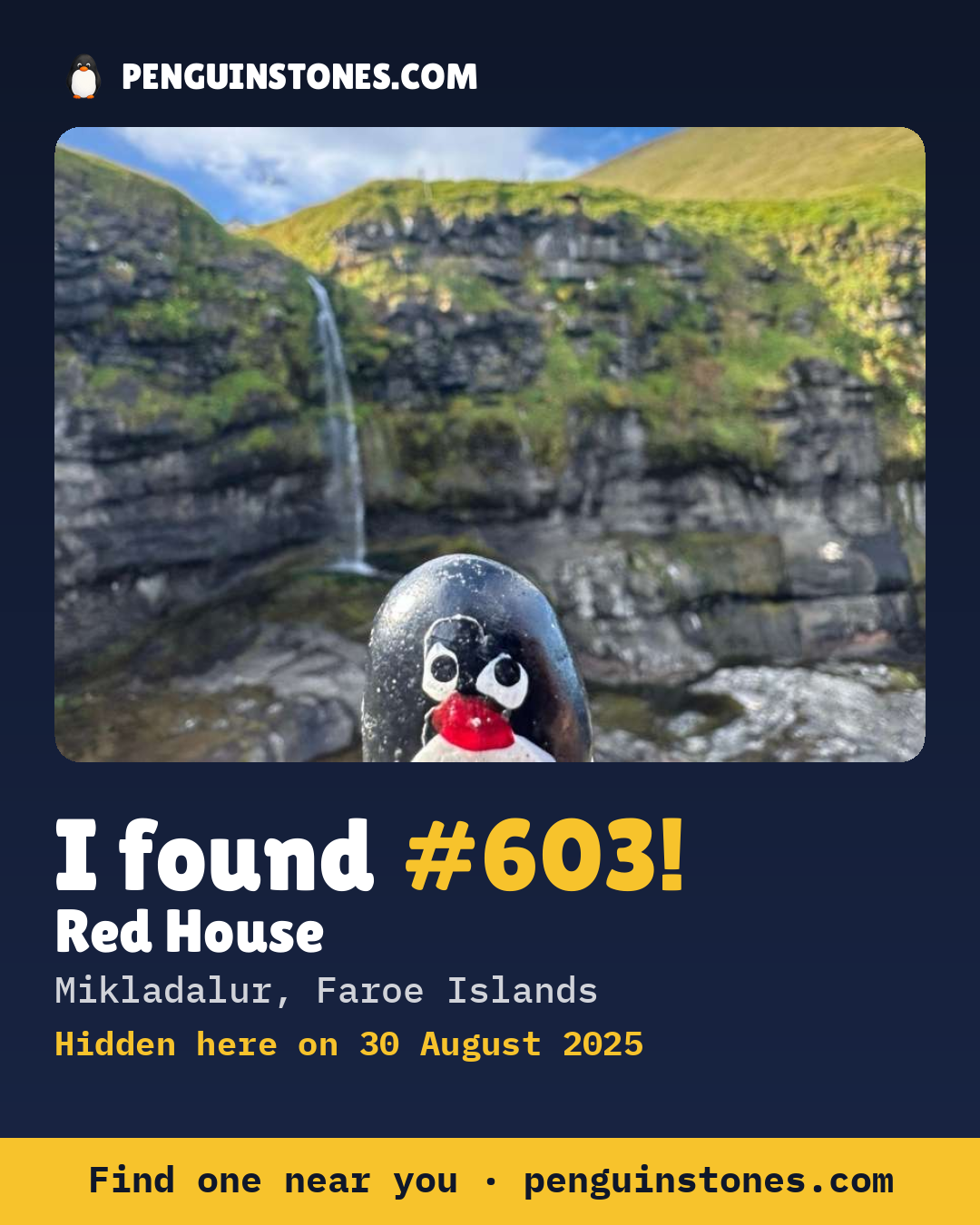 Obrázok s nápisom „I found #603“: fotka kameňa, kde je a ako ďaleko docestoval