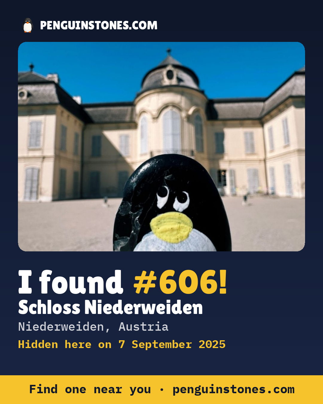 Obrázok s nápisom „I found #606“: fotka kameňa, kde je a ako ďaleko docestoval