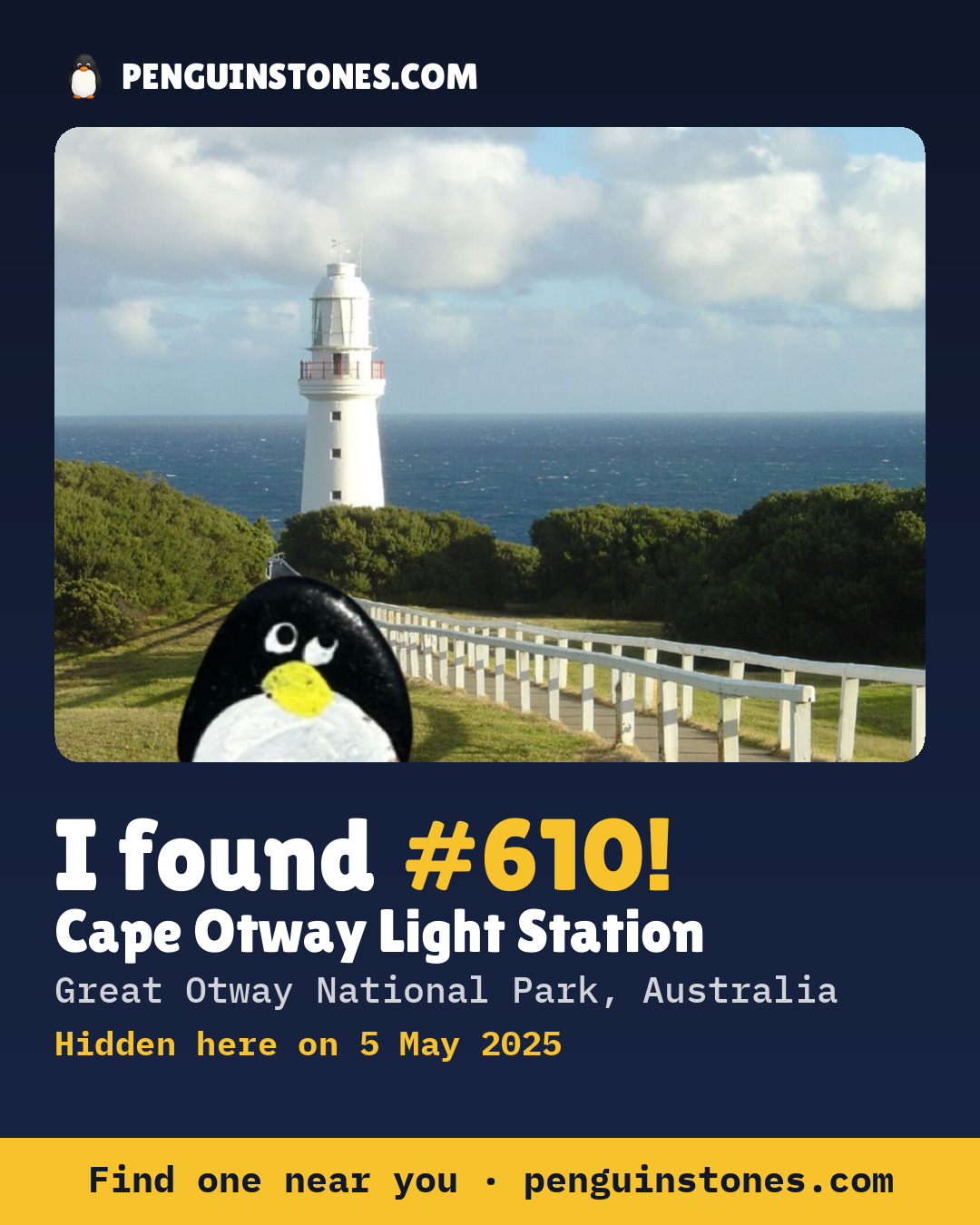 Obrázok s nápisom „I found #610“: fotka kameňa, kde je a ako ďaleko docestoval