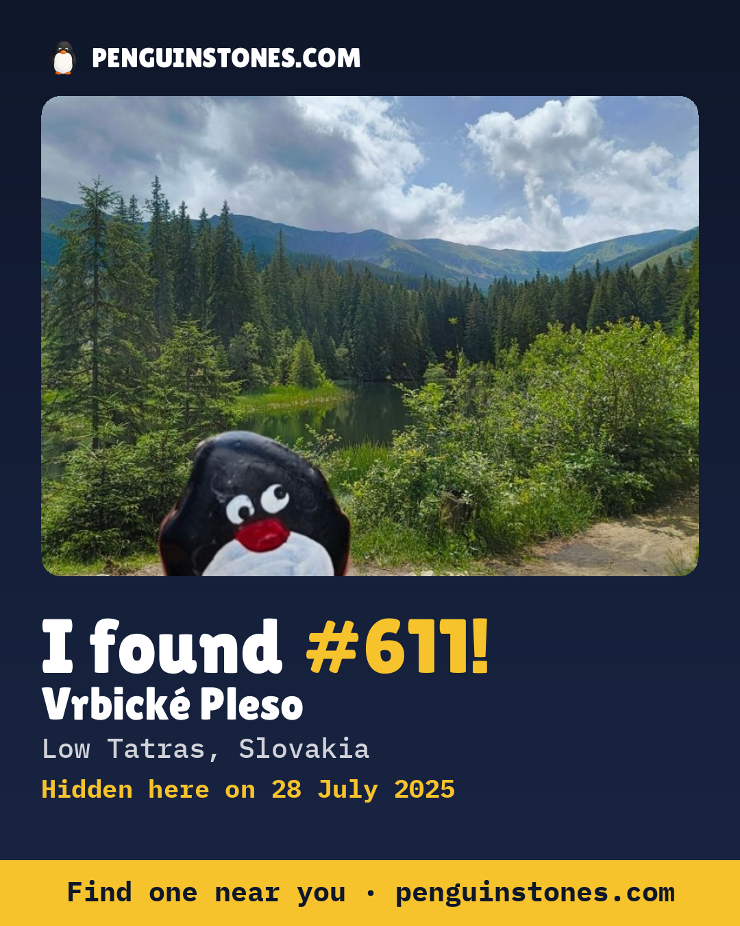 Obrázok s nápisom „I found #611“: fotka kameňa, kde je a ako ďaleko docestoval