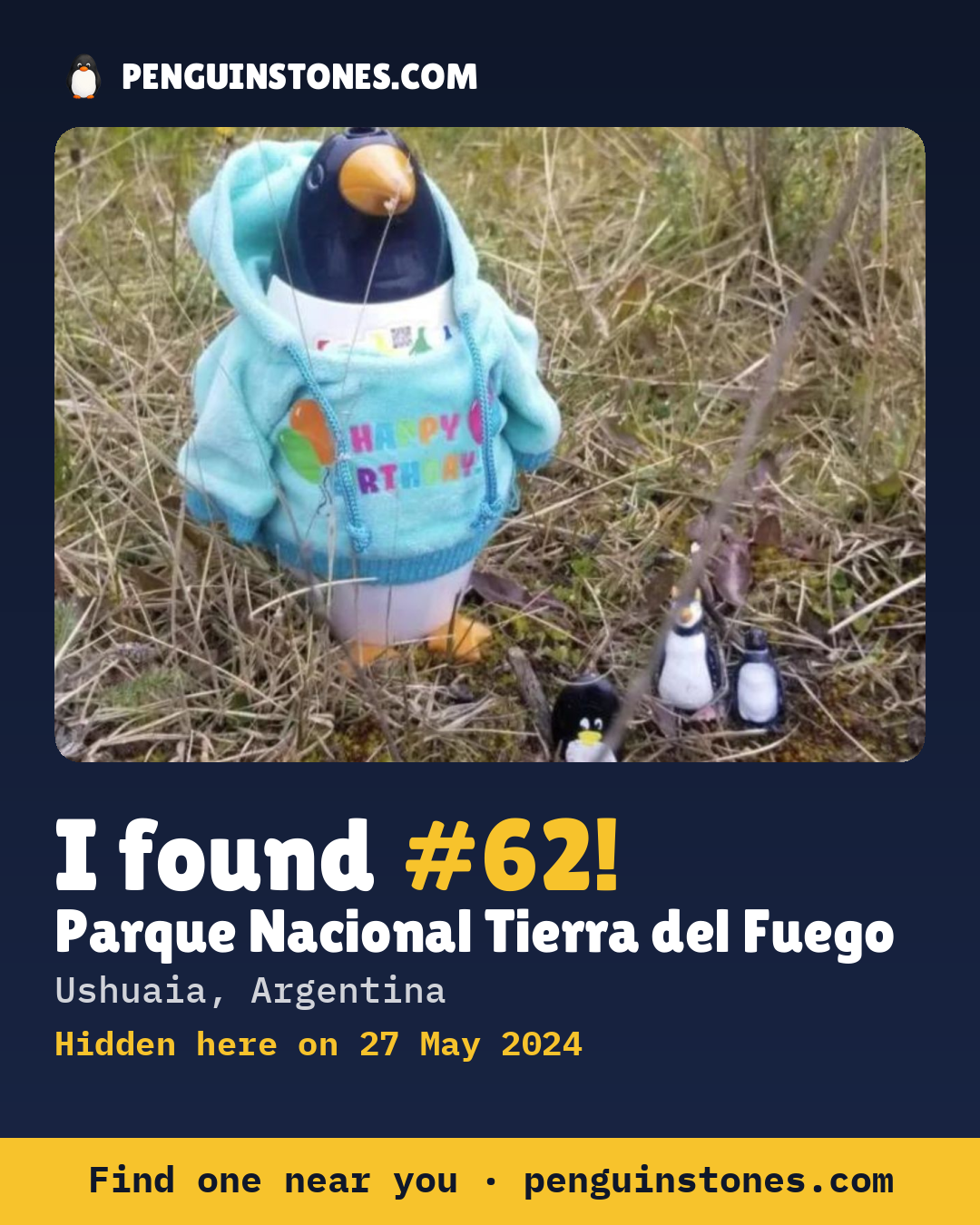 Obrázok s nápisom „I found #62“: fotka kameňa, kde je a ako ďaleko docestoval