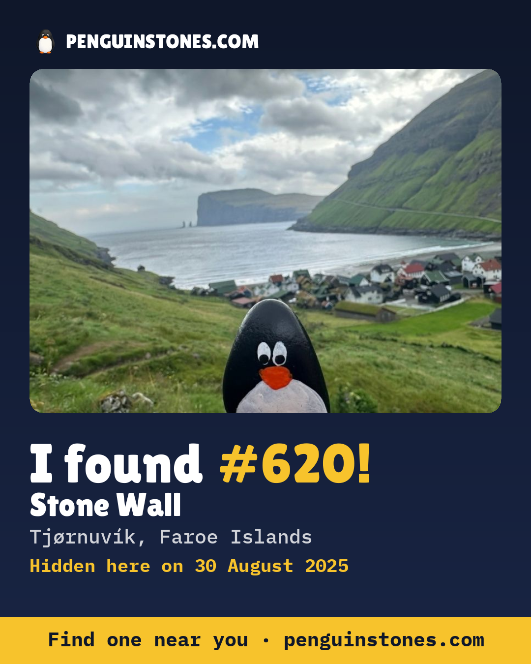 Obrázok s nápisom „I found #620“: fotka kameňa, kde je a ako ďaleko docestoval