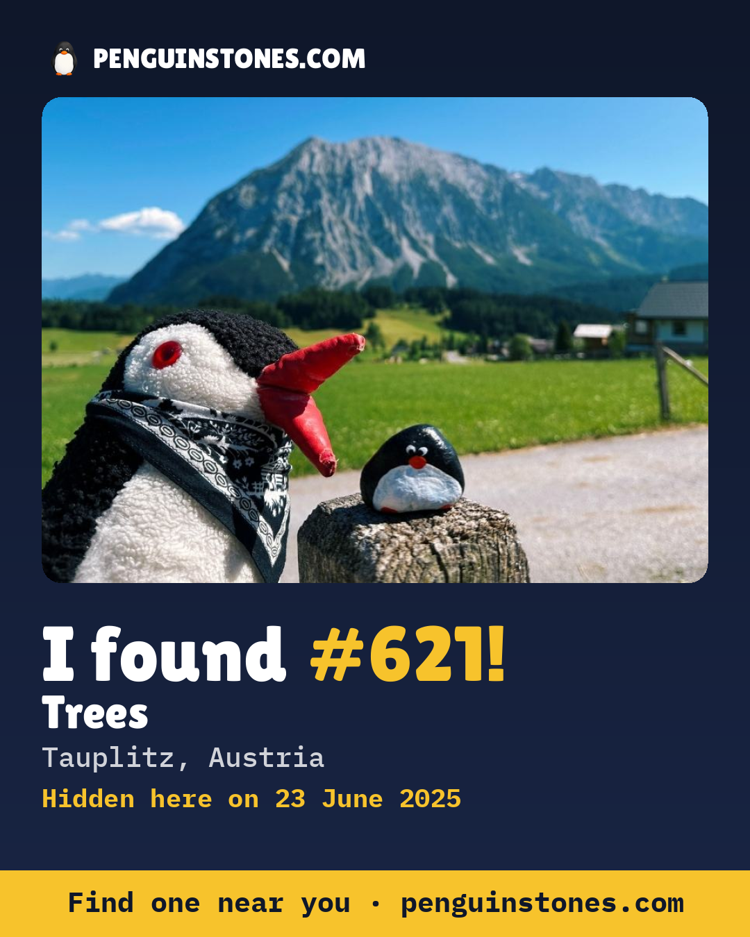 Obrázok s nápisom „I found #621“: fotka kameňa, kde je a ako ďaleko docestoval