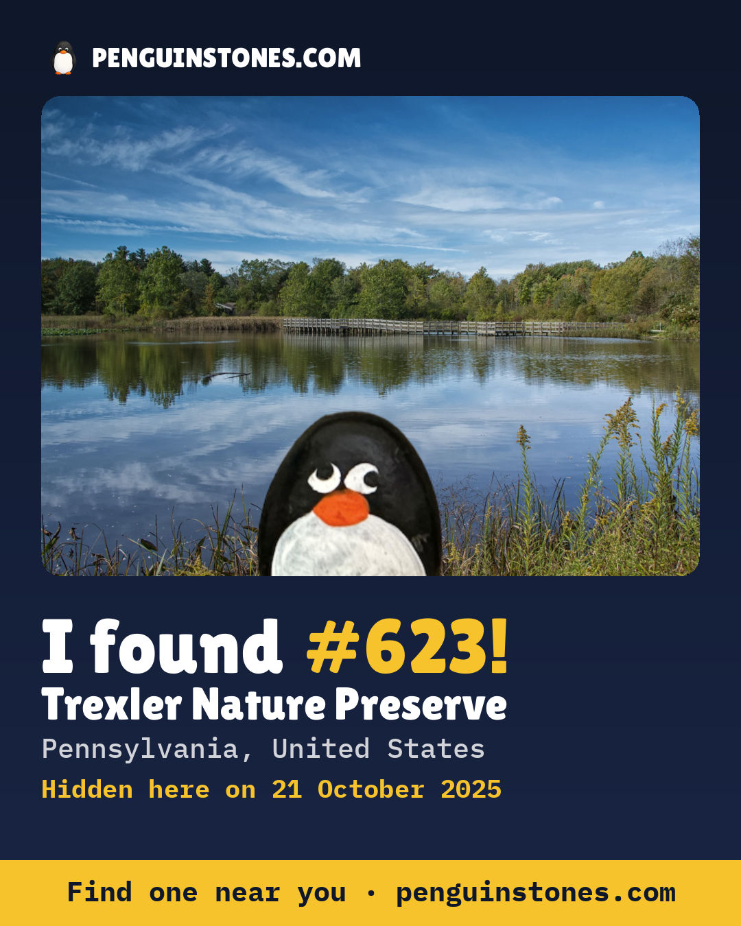 Obrázok s nápisom „I found #623“: fotka kameňa, kde je a ako ďaleko docestoval