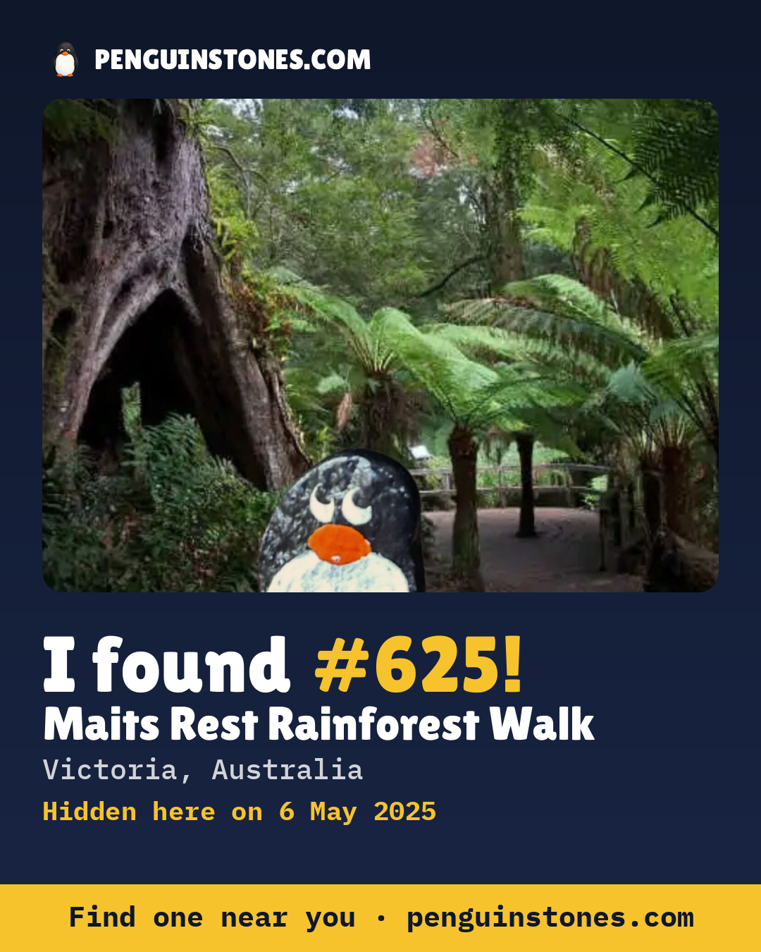 Obrázok s nápisom „I found #625“: fotka kameňa, kde je a ako ďaleko docestoval