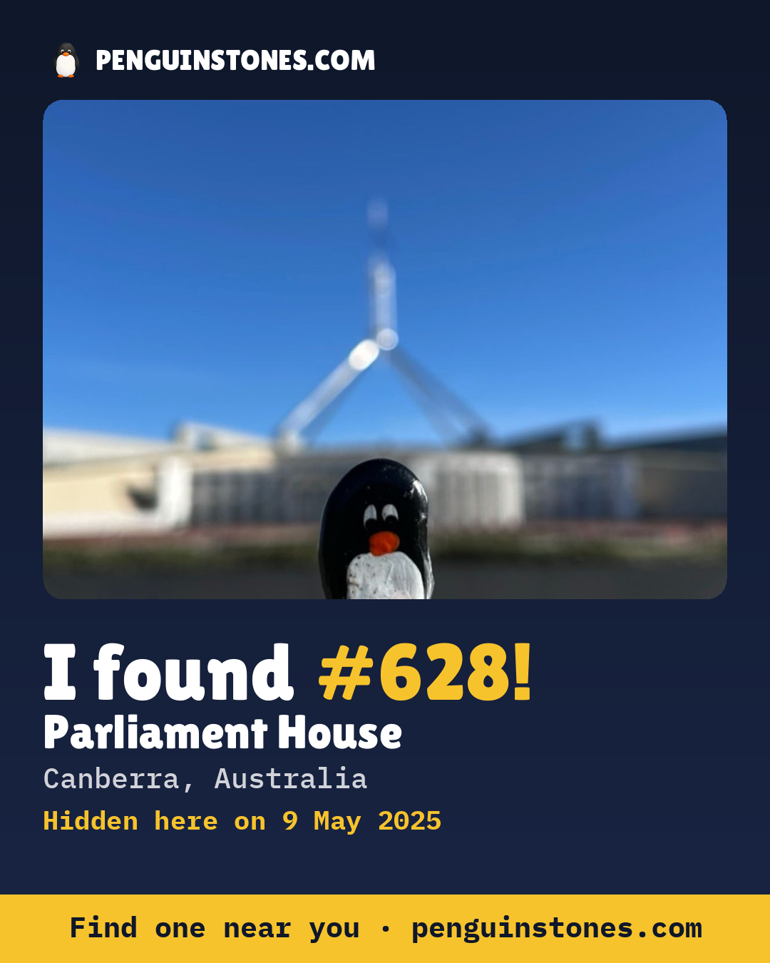 Obrázok s nápisom „I found #628“: fotka kameňa, kde je a ako ďaleko docestoval