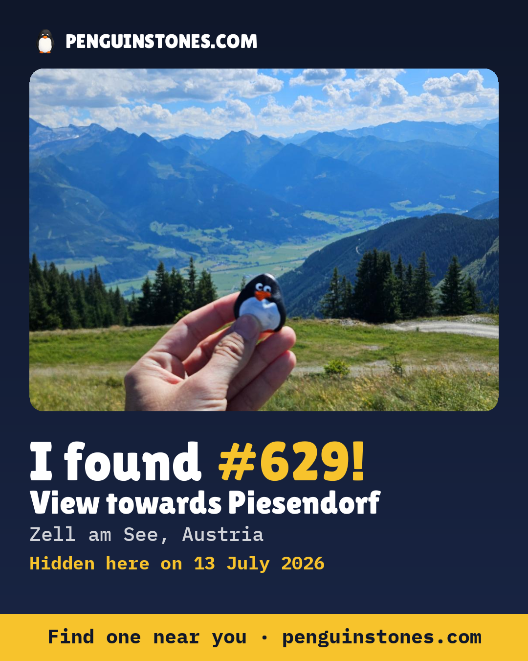 Obrázok s nápisom „I found #629“: fotka kameňa, kde je a ako ďaleko docestoval