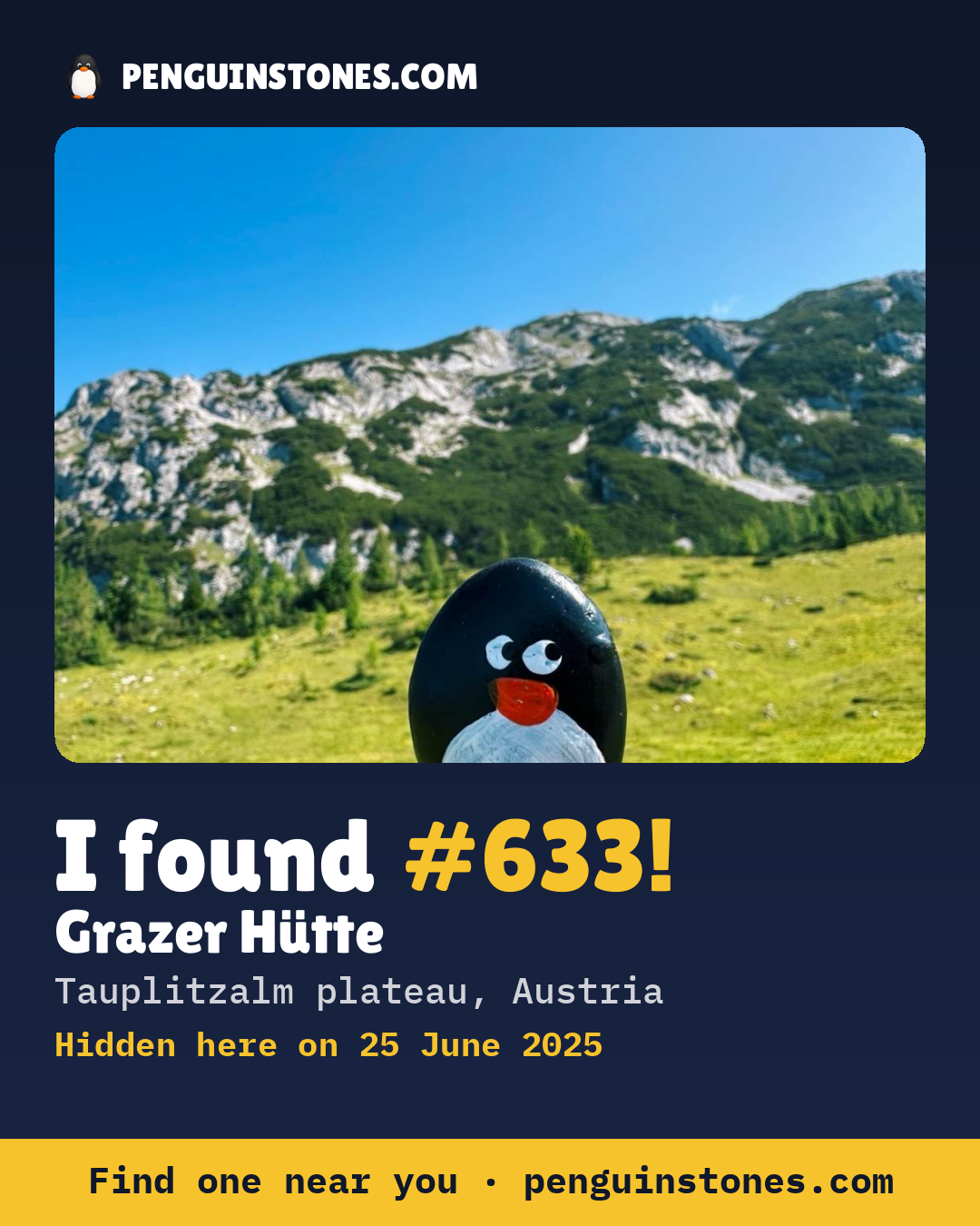 Obrázok s nápisom „I found #633“: fotka kameňa, kde je a ako ďaleko docestoval