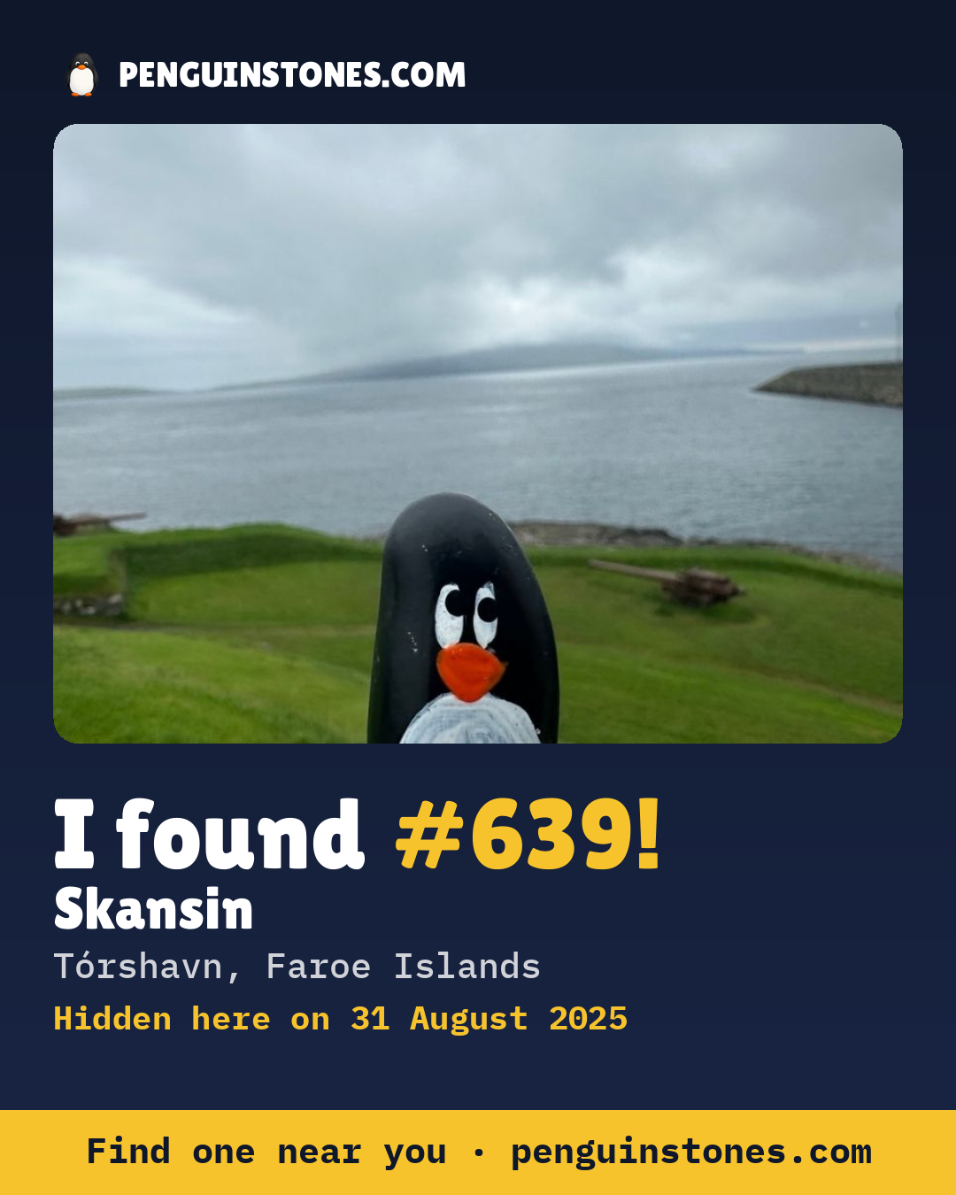 Obrázok s nápisom „I found #639“: fotka kameňa, kde je a ako ďaleko docestoval