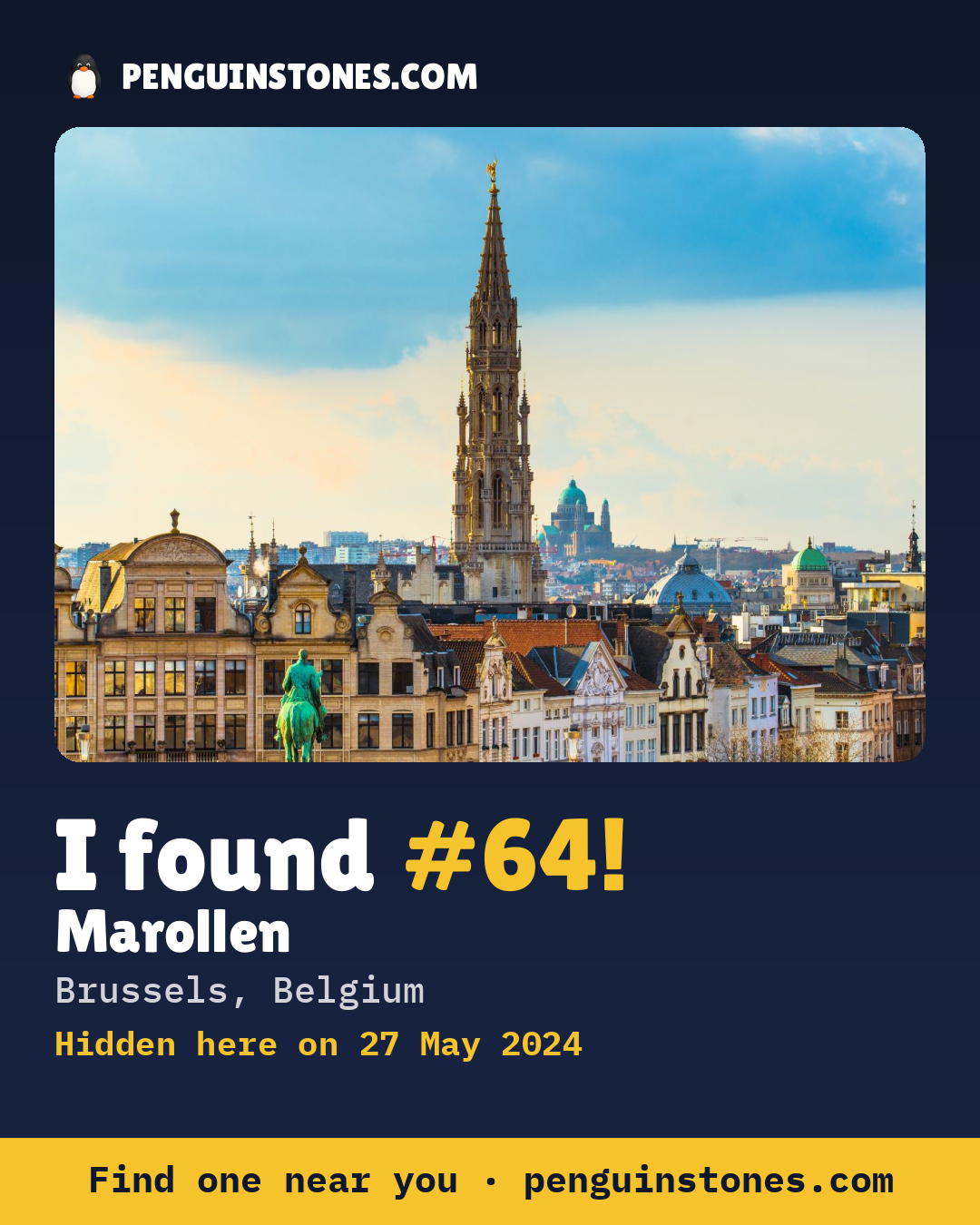Obrázok s nápisom „I found #64“: fotka kameňa, kde je a ako ďaleko docestoval