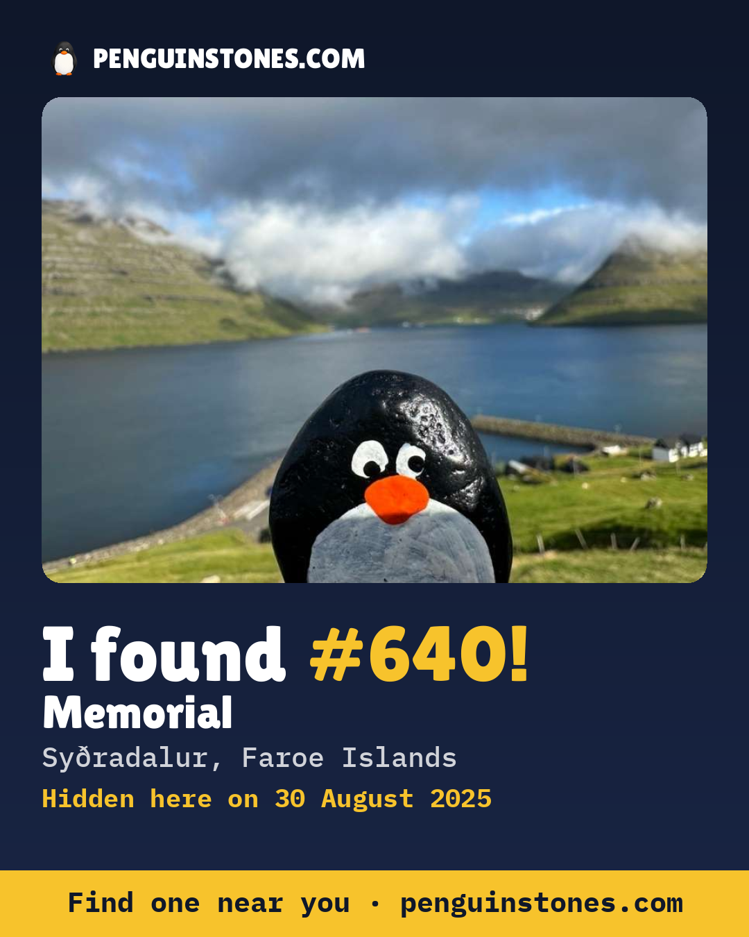 Obrázok s nápisom „I found #640“: fotka kameňa, kde je a ako ďaleko docestoval