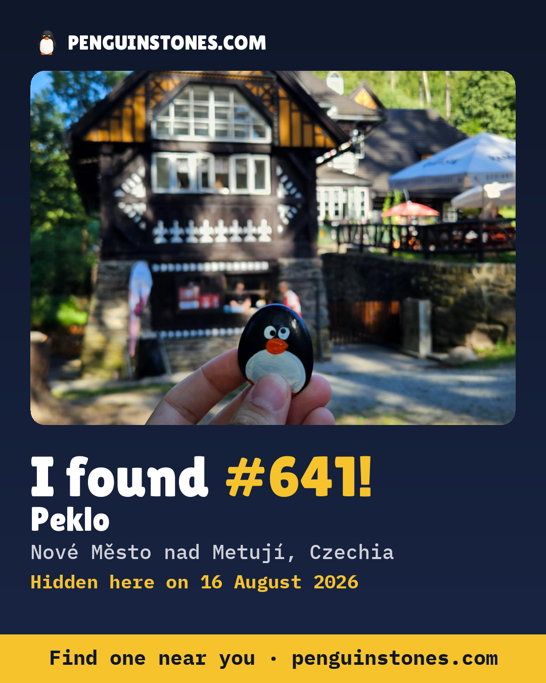 Obrázok s nápisom „I found #641“: fotka kameňa, kde je a ako ďaleko docestoval