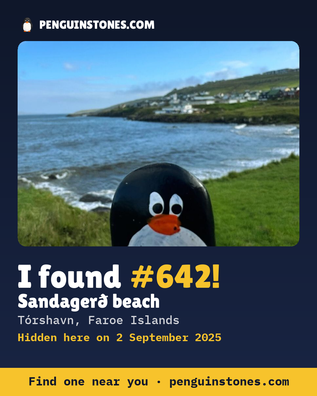 Obrázok s nápisom „I found #642“: fotka kameňa, kde je a ako ďaleko docestoval