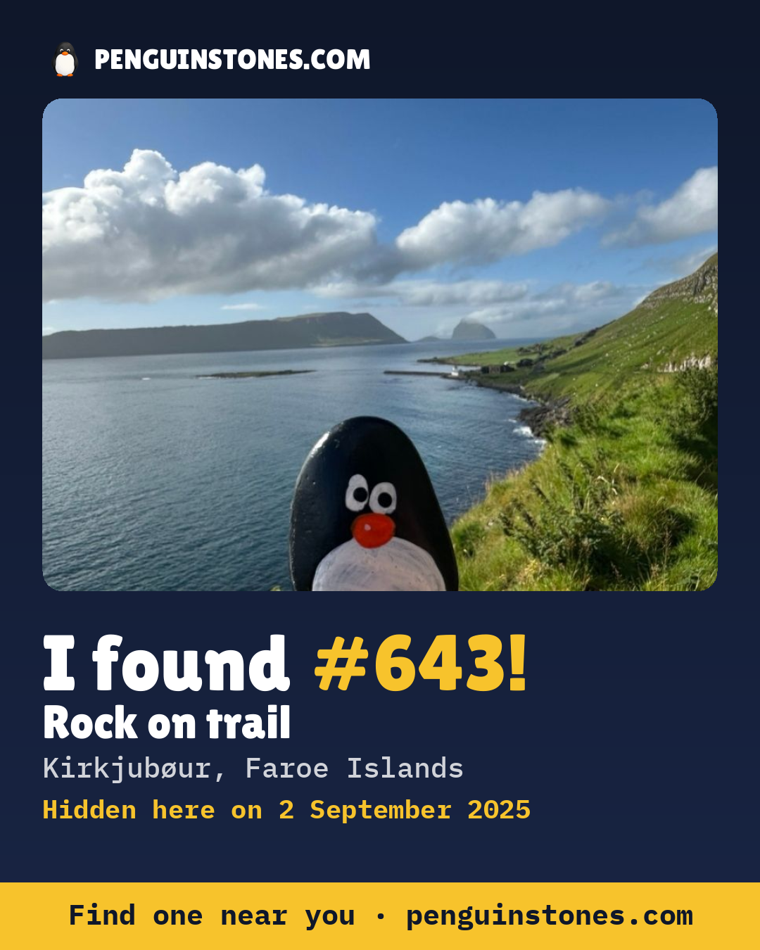 Obrázok s nápisom „I found #643“: fotka kameňa, kde je a ako ďaleko docestoval