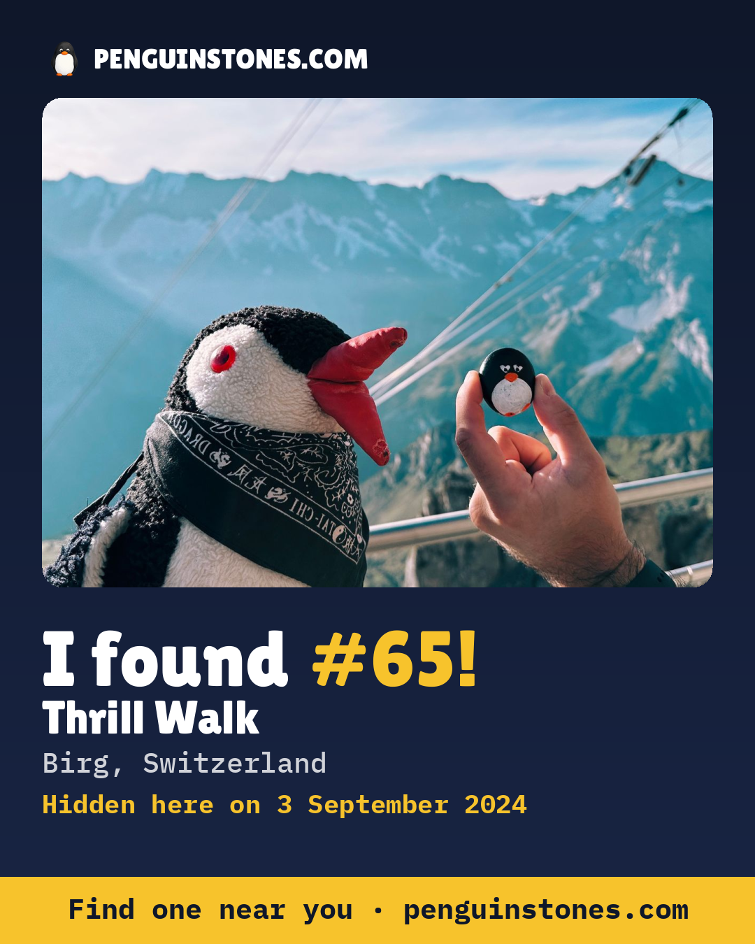 Obrázok s nápisom „I found #65“: fotka kameňa, kde je a ako ďaleko docestoval