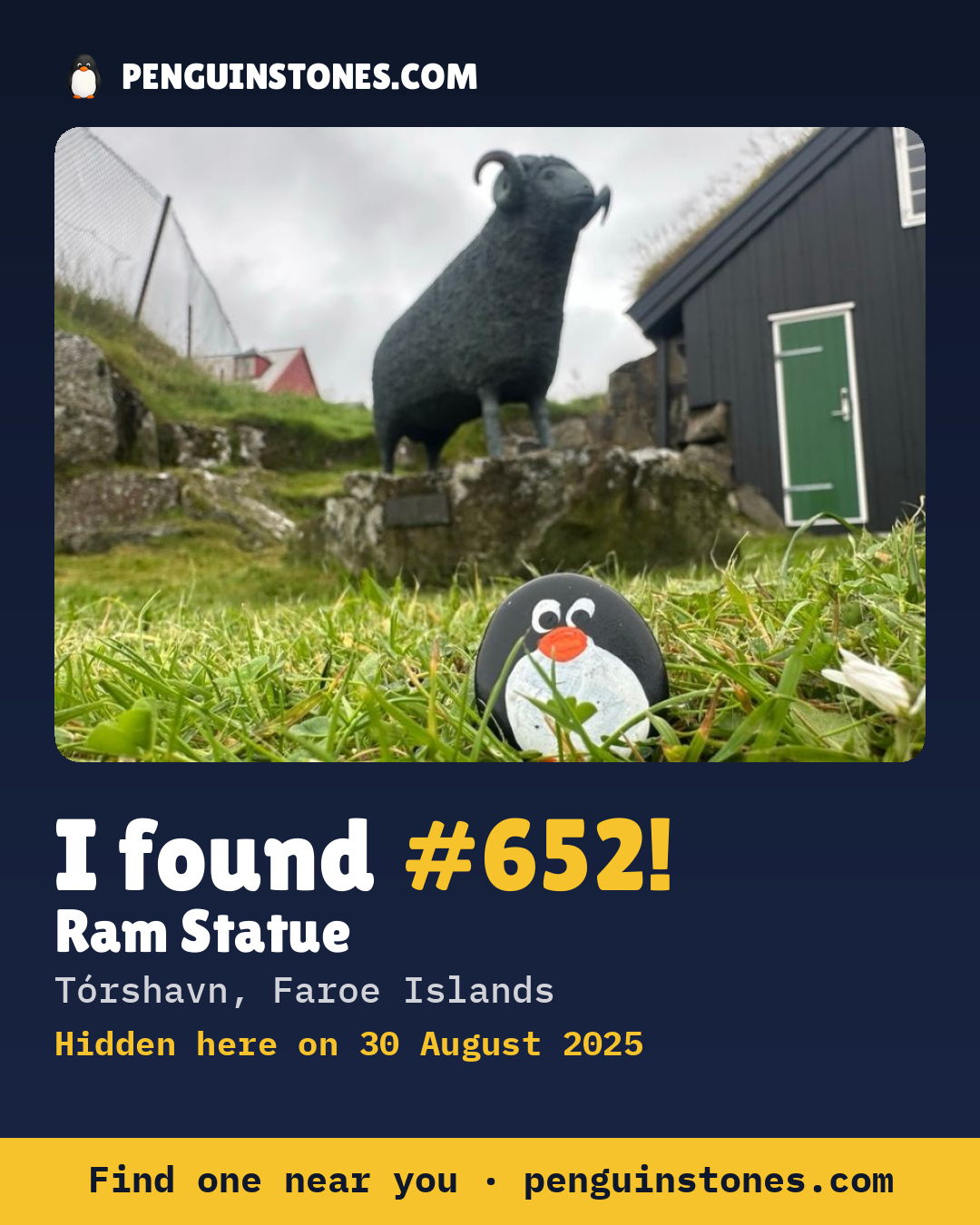 Obrázok s nápisom „I found #652“: fotka kameňa, kde je a ako ďaleko docestoval