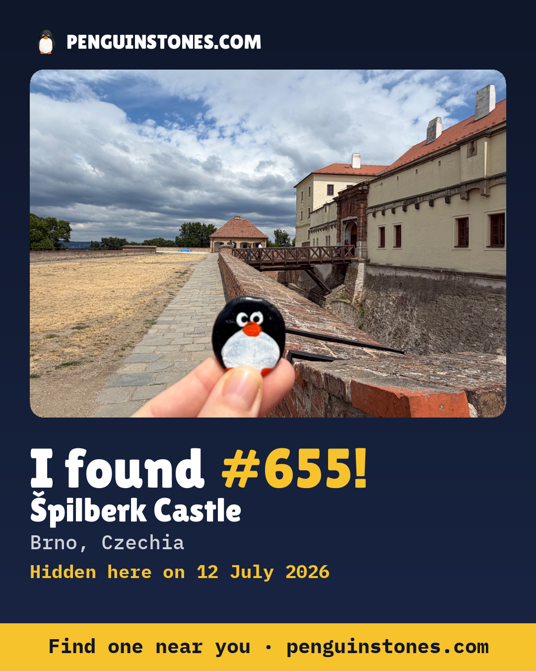 Obrázok s nápisom „I found #655“: fotka kameňa, kde je a ako ďaleko docestoval