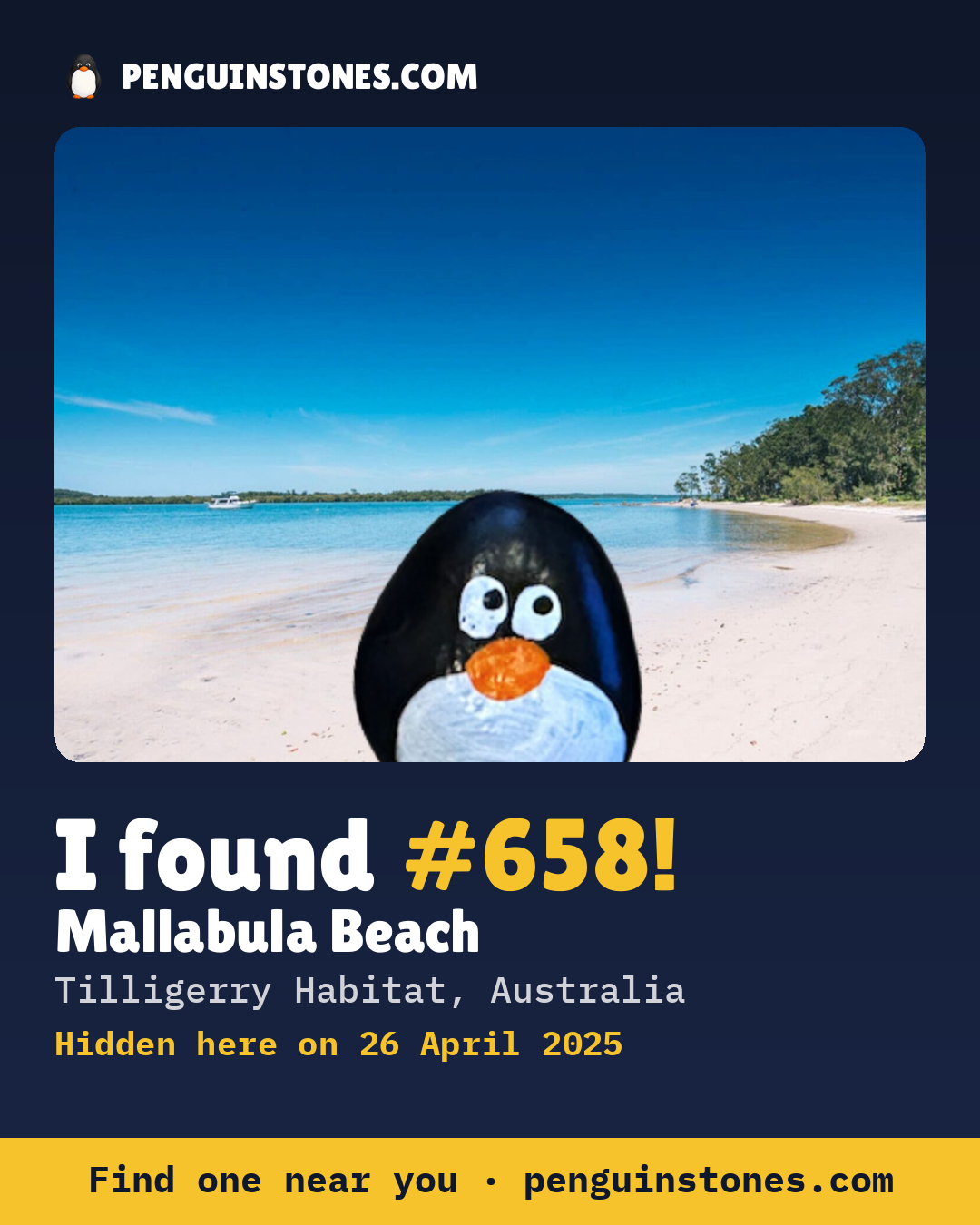 Obrázok s nápisom „I found #658“: fotka kameňa, kde je a ako ďaleko docestoval