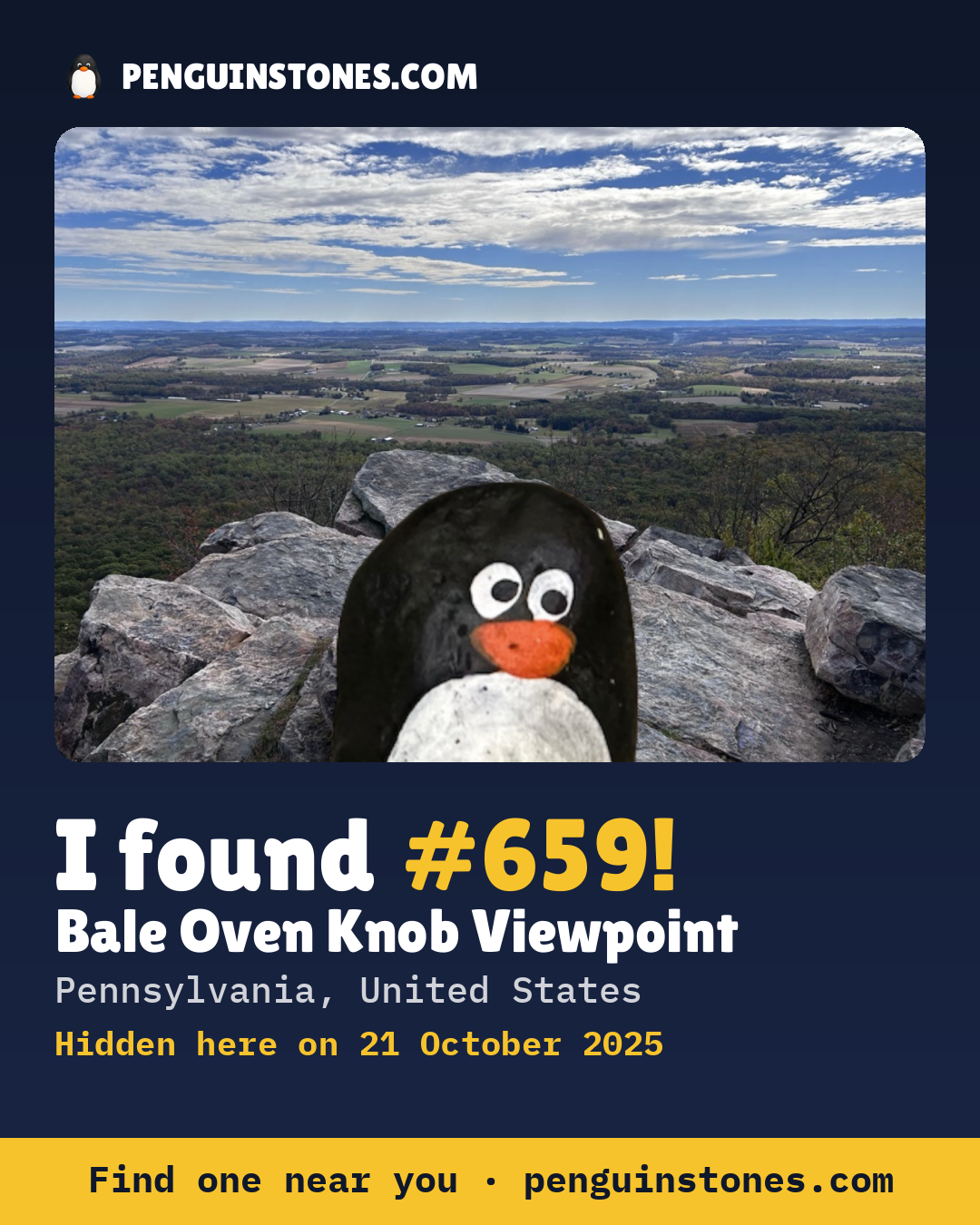 Obrázok s nápisom „I found #659“: fotka kameňa, kde je a ako ďaleko docestoval
