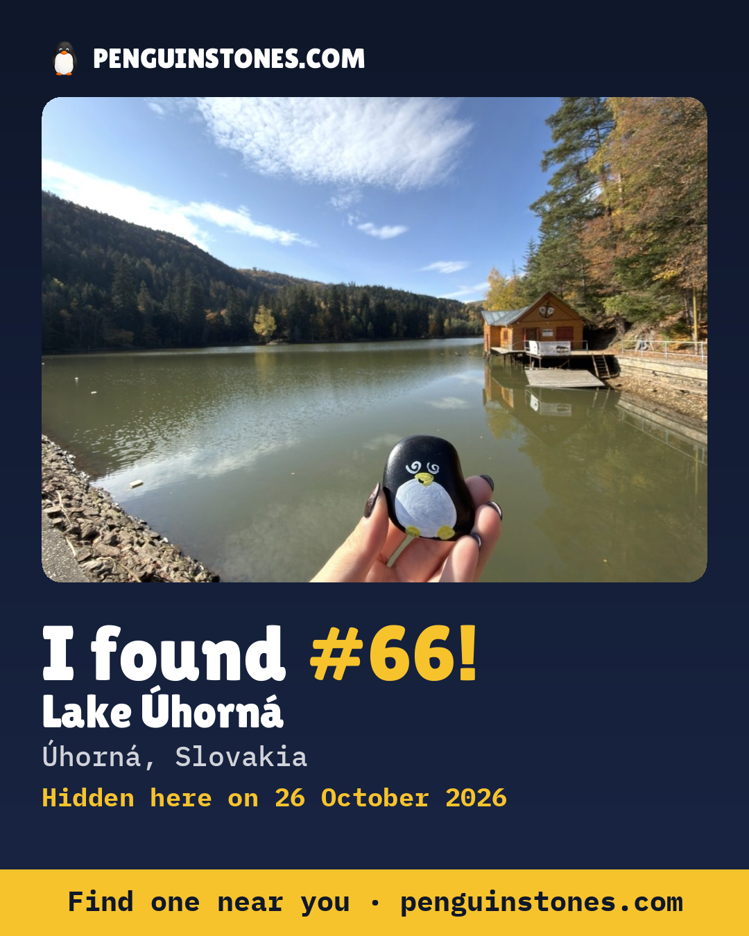 An “I found #66” picture: the stone’s photo, where it is and how far it has traveled