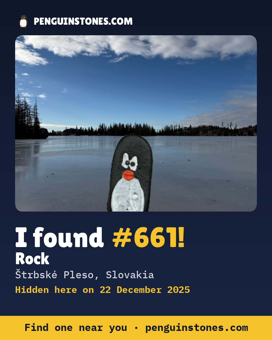 Obrázok s nápisom „I found #661“: fotka kameňa, kde je a ako ďaleko docestoval