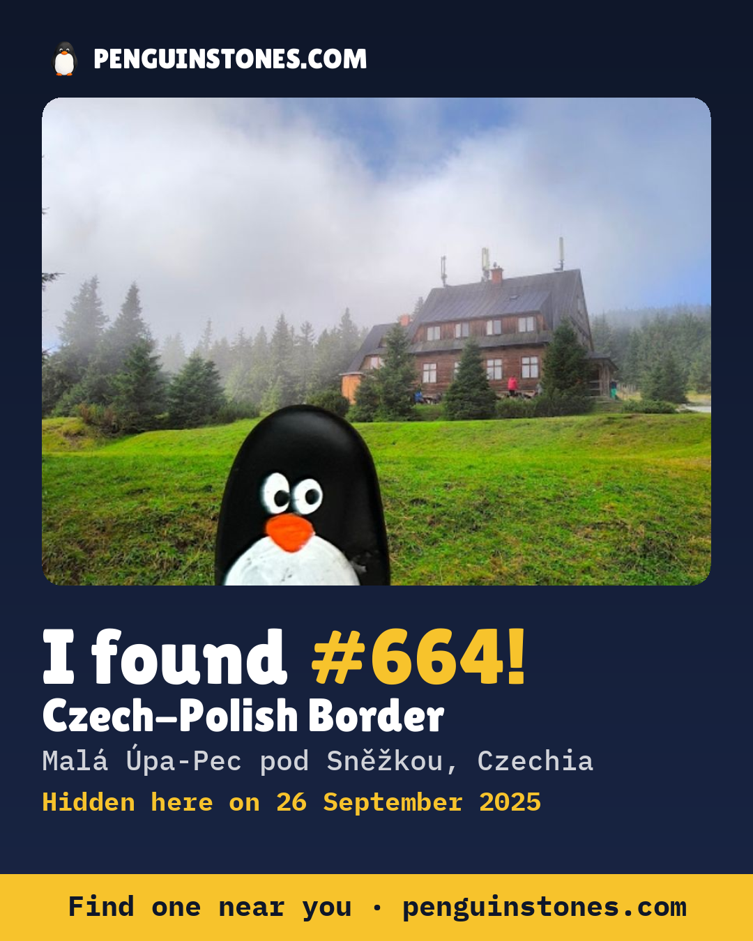 Obrázok s nápisom „I found #664“: fotka kameňa, kde je a ako ďaleko docestoval