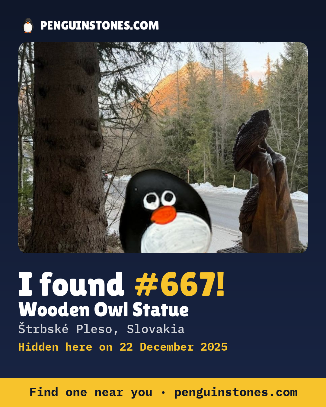 Obrázok s nápisom „I found #667“: fotka kameňa, kde je a ako ďaleko docestoval