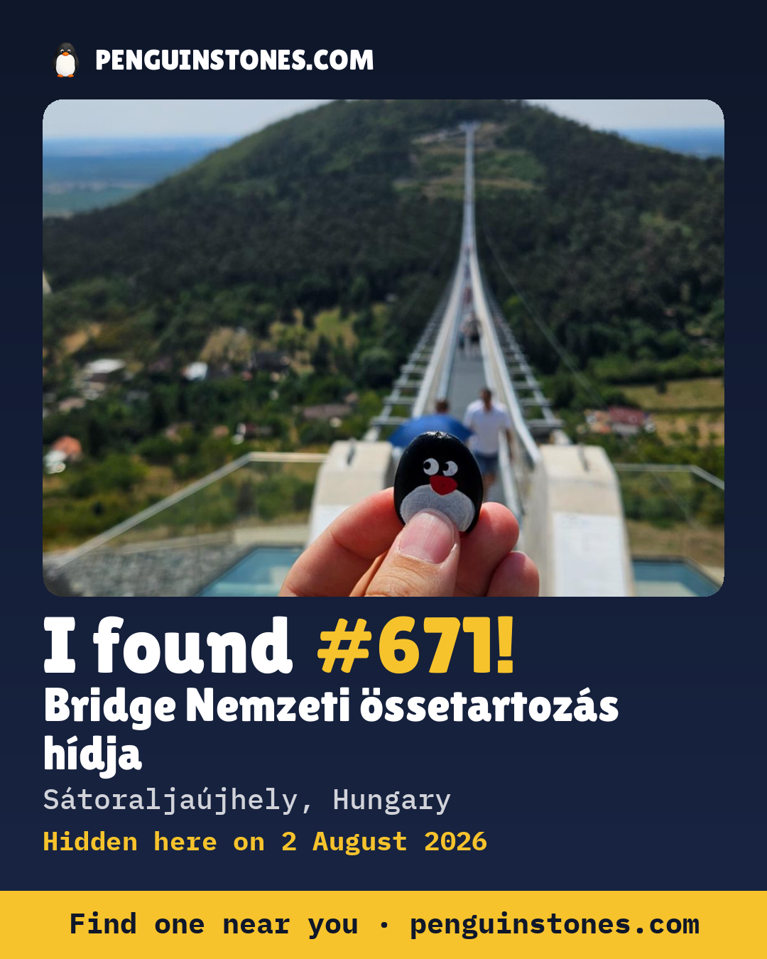 Obrázok s nápisom „I found #671“: fotka kameňa, kde je a ako ďaleko docestoval
