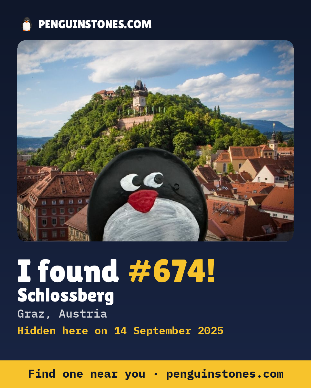 Obrázok s nápisom „I found #674“: fotka kameňa, kde je a ako ďaleko docestoval