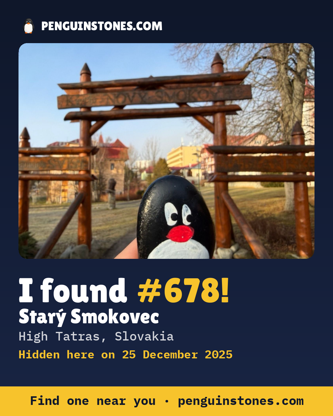 Obrázok s nápisom „I found #678“: fotka kameňa, kde je a ako ďaleko docestoval