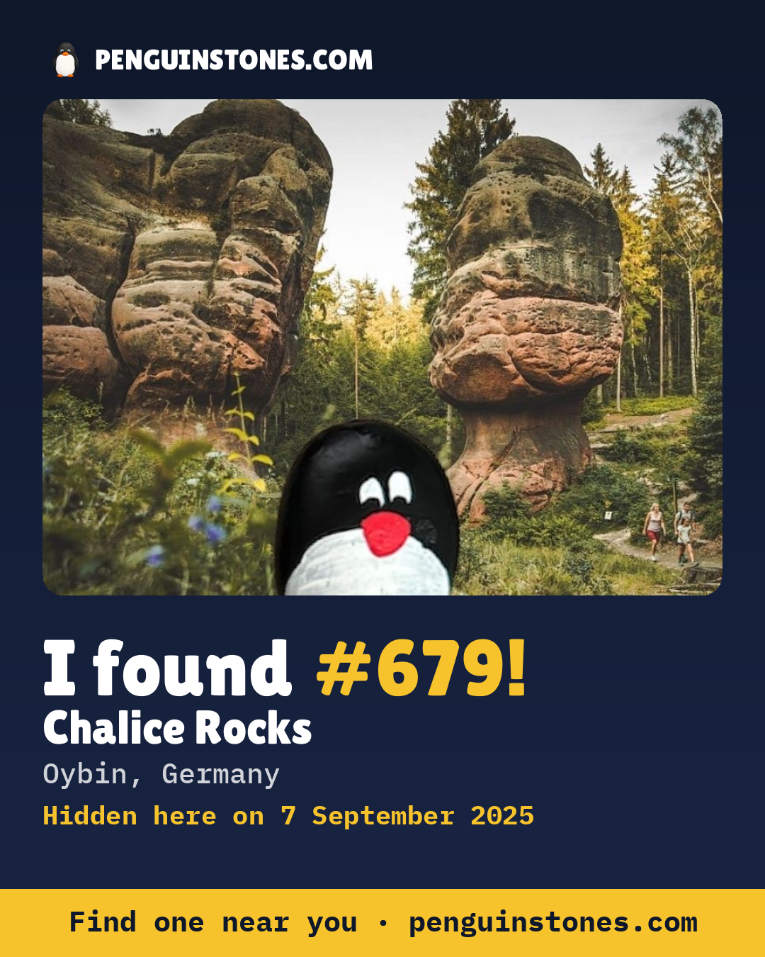 Obrázok s nápisom „I found #679“: fotka kameňa, kde je a ako ďaleko docestoval