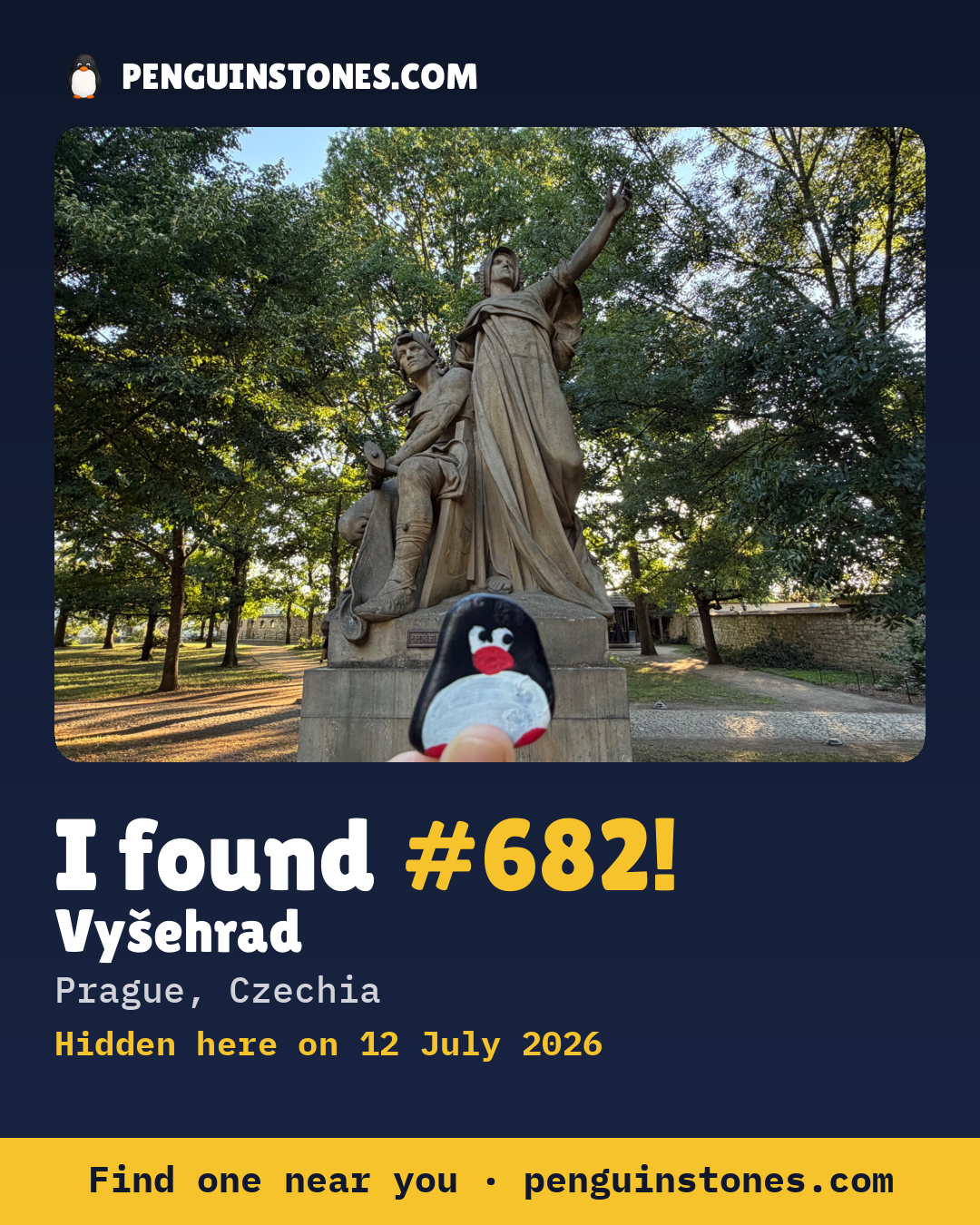 Obrázok s nápisom „I found #682“: fotka kameňa, kde je a ako ďaleko docestoval